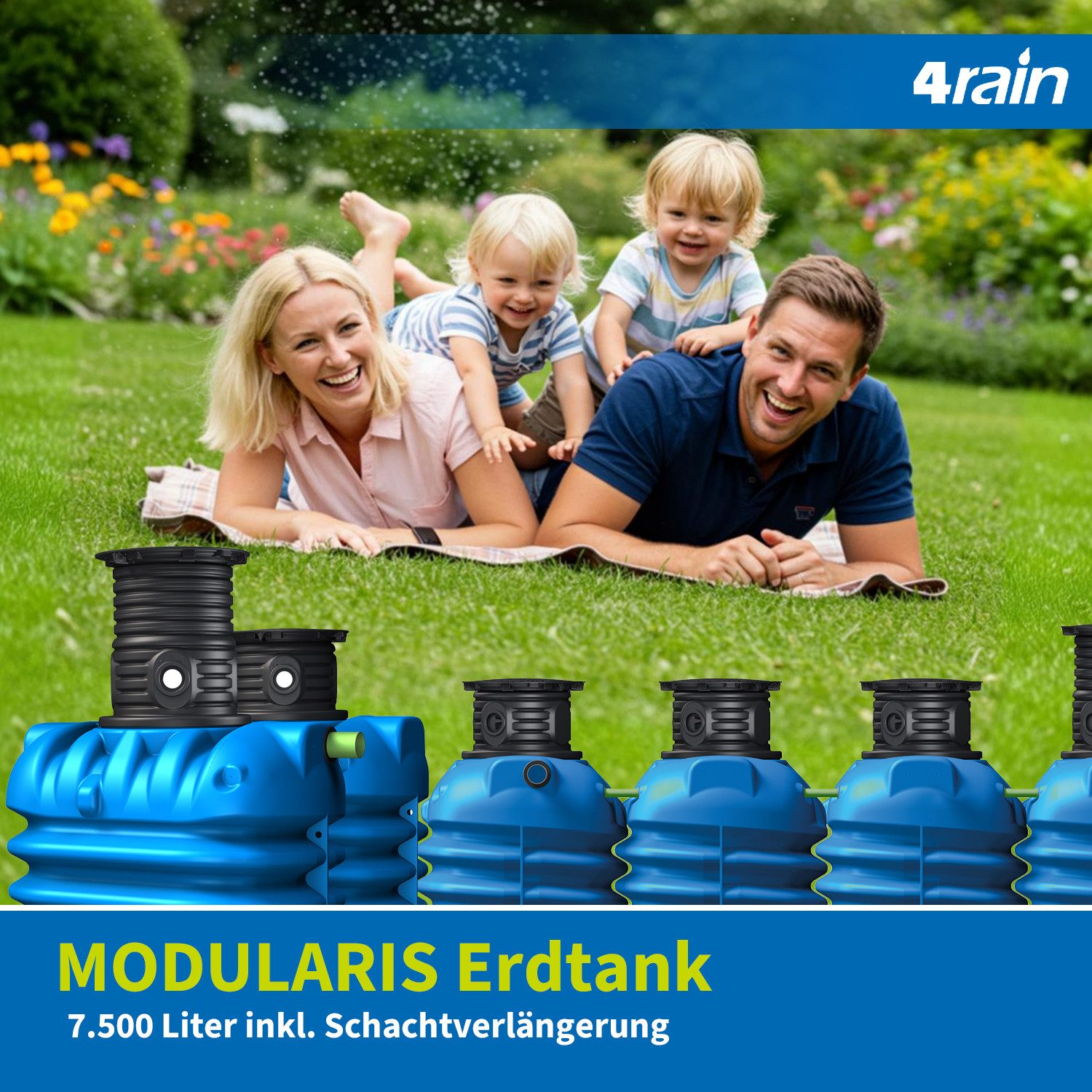 4rain Wasserreservoir MODULARIS Erdtank 7500 Liter inkl. Schachtverlängerung, 7500 l