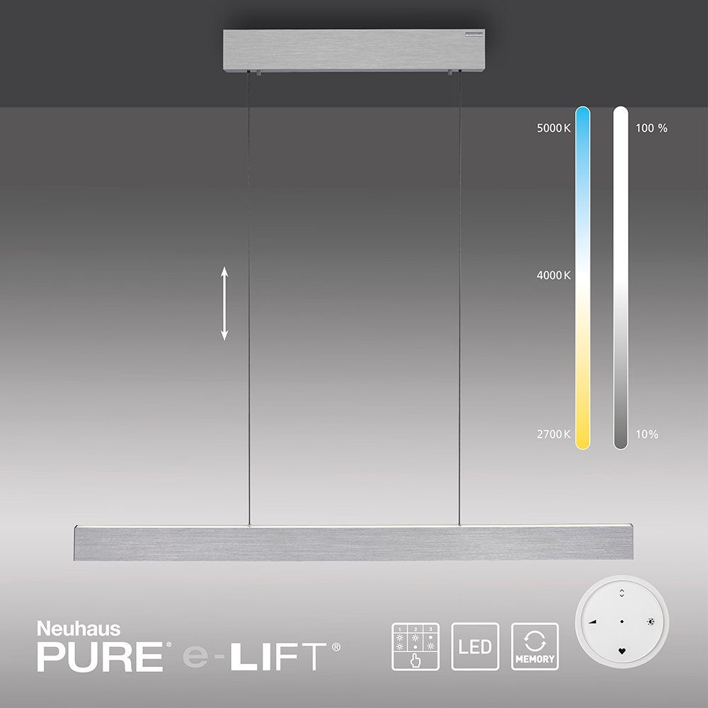 Paul Neuhaus LED Pendelleuchte LED CCT 1xLED-Board/26W/2700-5000K, PURE-E-MOTION, ausfahrbar warmweiß Fernbedienung kaltweiß, bis dimmbar Dimmfunktion, Pendelleuchte CCT-Farbtemperaturregelung, Memoryfunktion, elektrisch