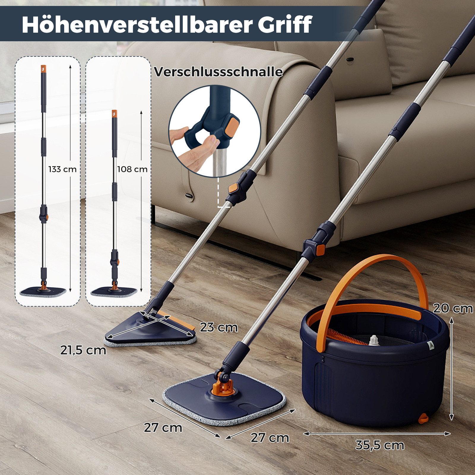 COSTWAY Wischmopp, 4L, mit Wringer, 360° Drehkopf & 3 Mikrofasertüchern