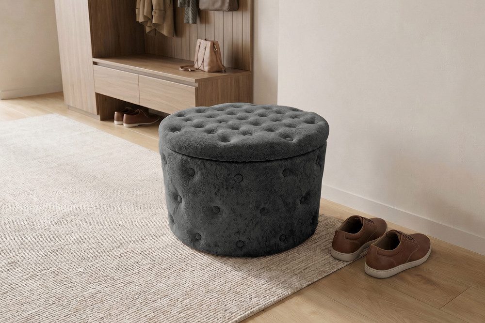 riess-ambiente Sitzhocker MODERN BAROCK 60cm grau - Bouclé, m. Stauraum, Barock, multifunktional (Einzelartikel, 1 St), Eleganter Sitz - ideal für Ankleide, Flu – Bild 5 von 5