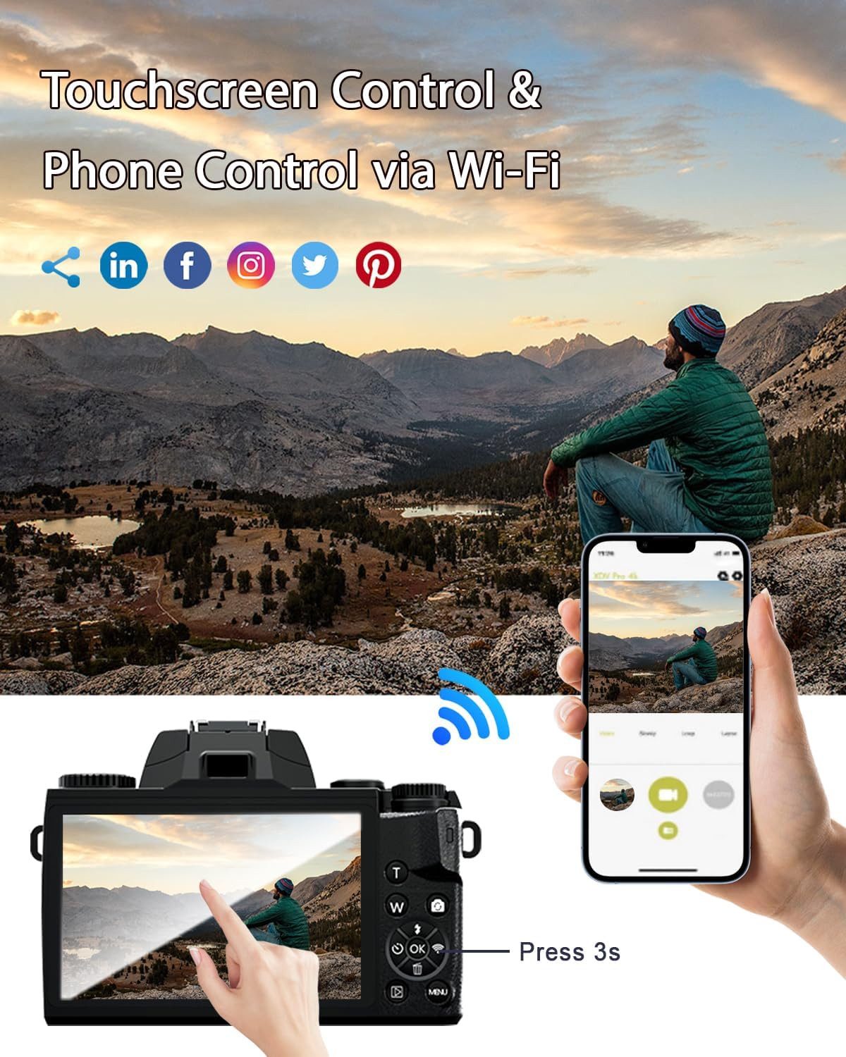 FANNOU 4,0" Touchscreen Kompaktkamera (64 MP, WLAN (Wi-Fi), 4K Digitalkamera Fotokamera mit Vorder- und Rückobjektiv für Anfänger)