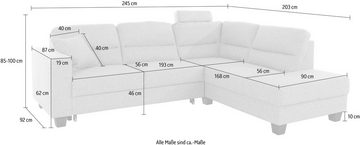 TRENDMANUFAKTUR Ecksofa Chamber, L-Form, inklusive einer Kopfstütze, wahlweise mit Schlaffunktion