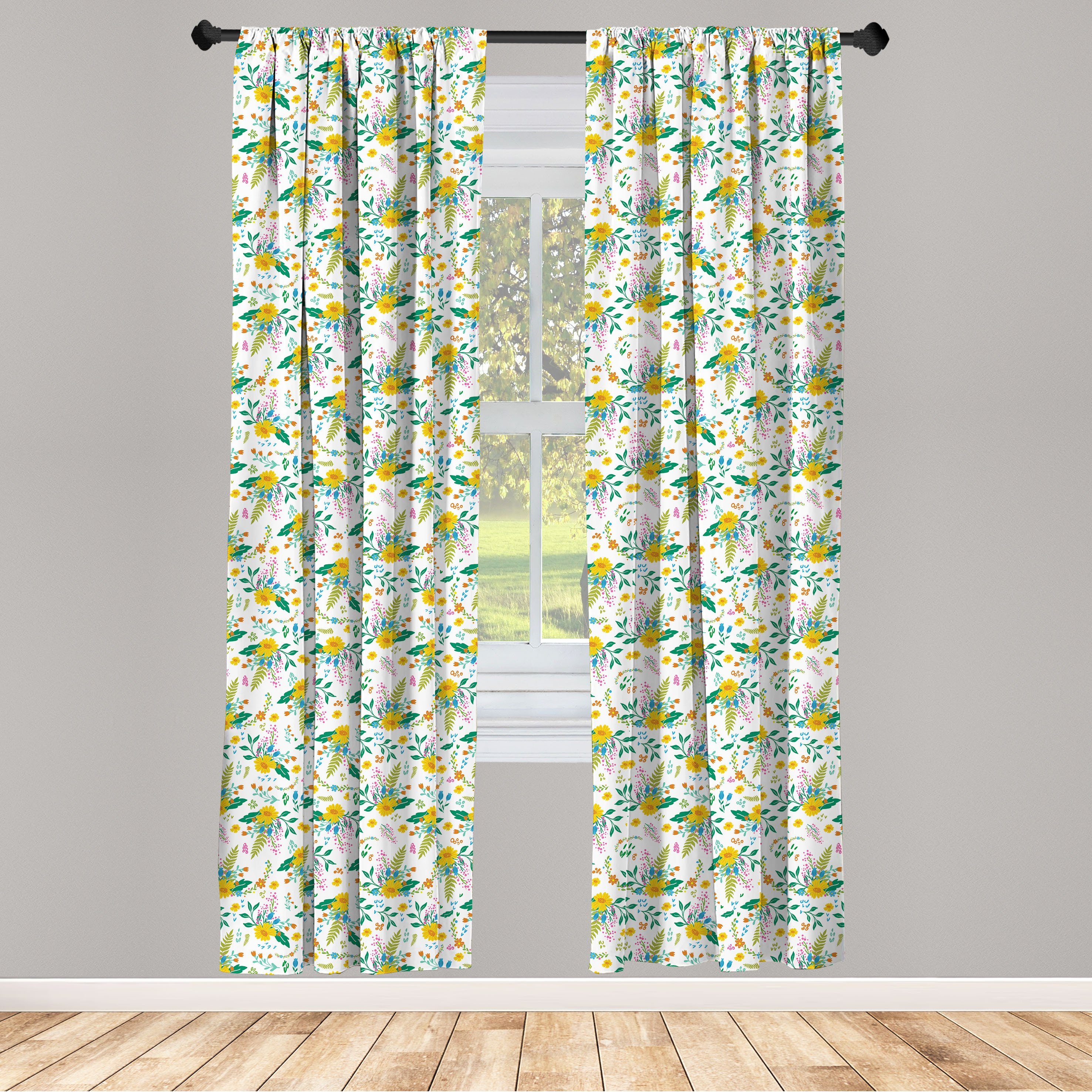 Gardine Vorhang für Wohnzimmer Schlafzimmer Dekor, Abakuhaus, Microfaser, Blumen Bunte Blumen-Gelb Petal
