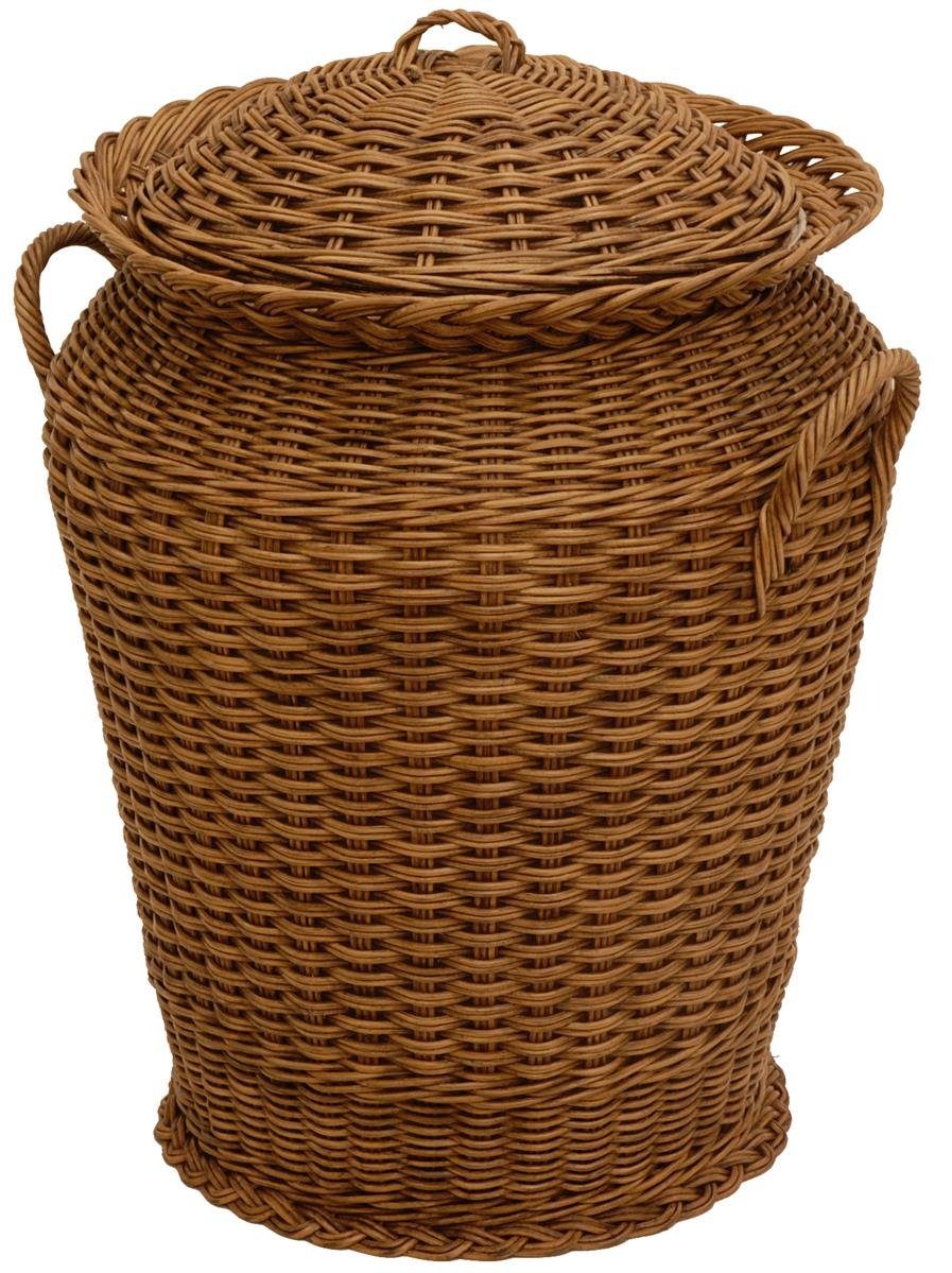 Krines Home Wäschetonne Wäschekorb Wäschetonne Wäschesammler Ø 50 cm aus  echtem Rattan, rund mit Deckel und Inlett