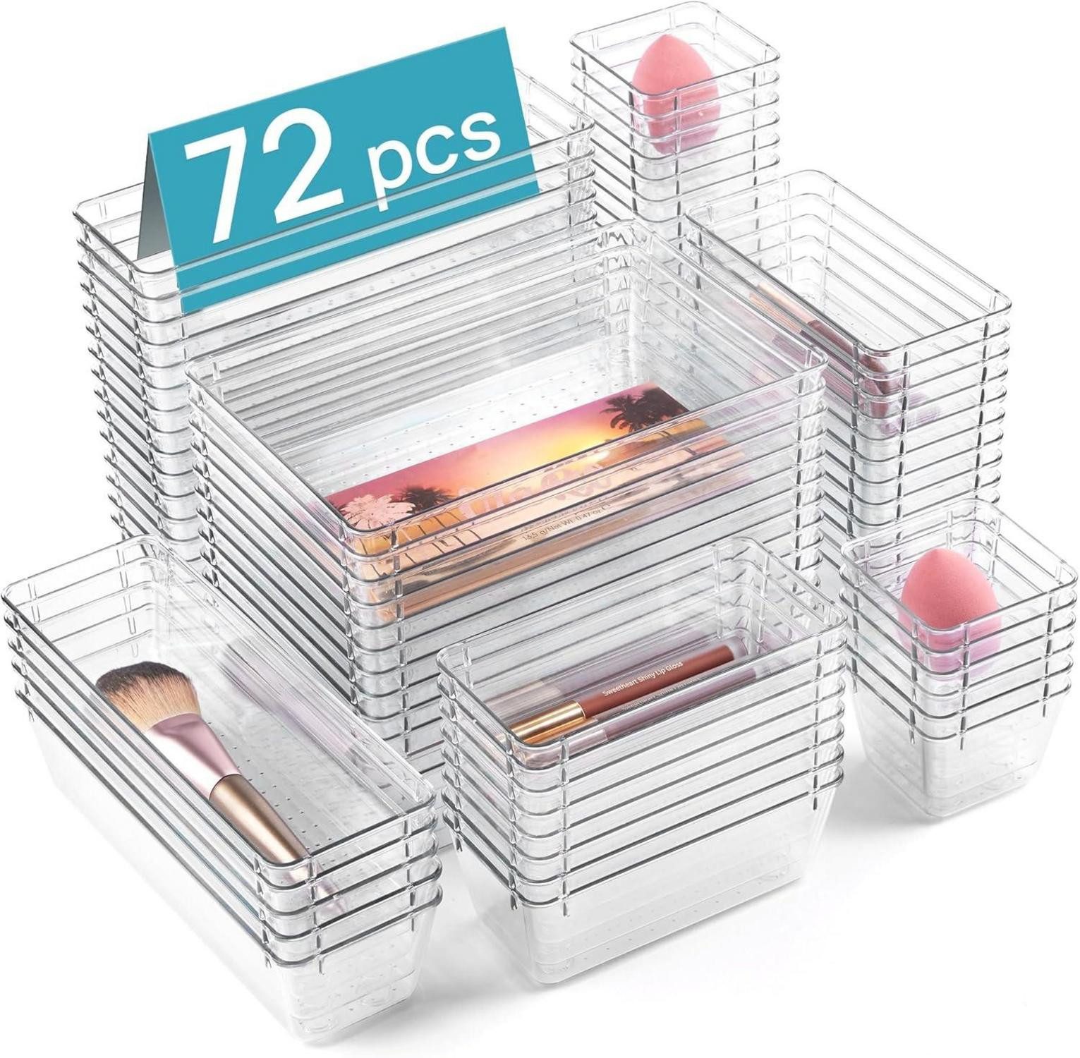 Schubladeneinsatz 72-teiliges Schubladen Ordnungssystem, transparente Organizer für