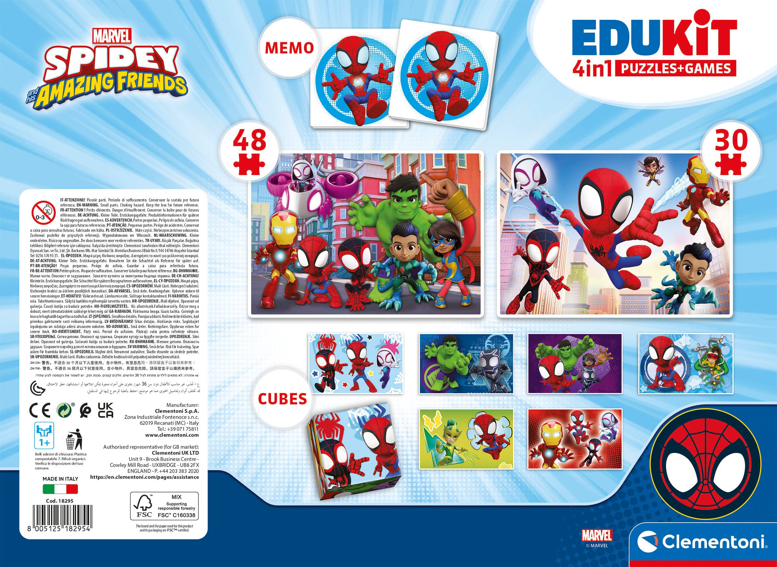 Clementoni® Puzzle Edukit, 4n1, Spidey und seine Freunde, 78 Puzzleteile, Made in Europe