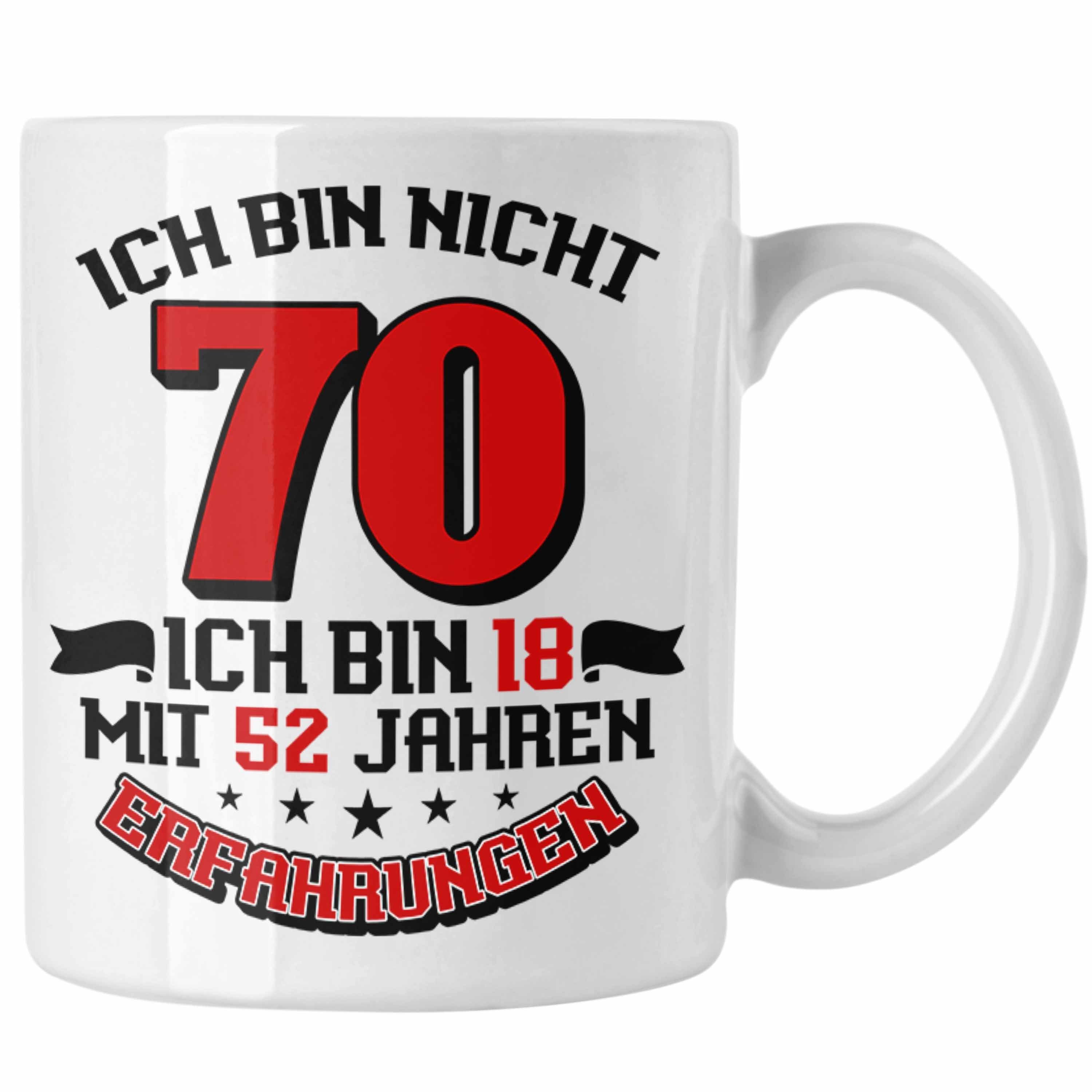 Trendation Tasse Tasse 70. Geburtstag Geschenkidee für Männer Frauen Spruch 70 Jahre 18 Weiss