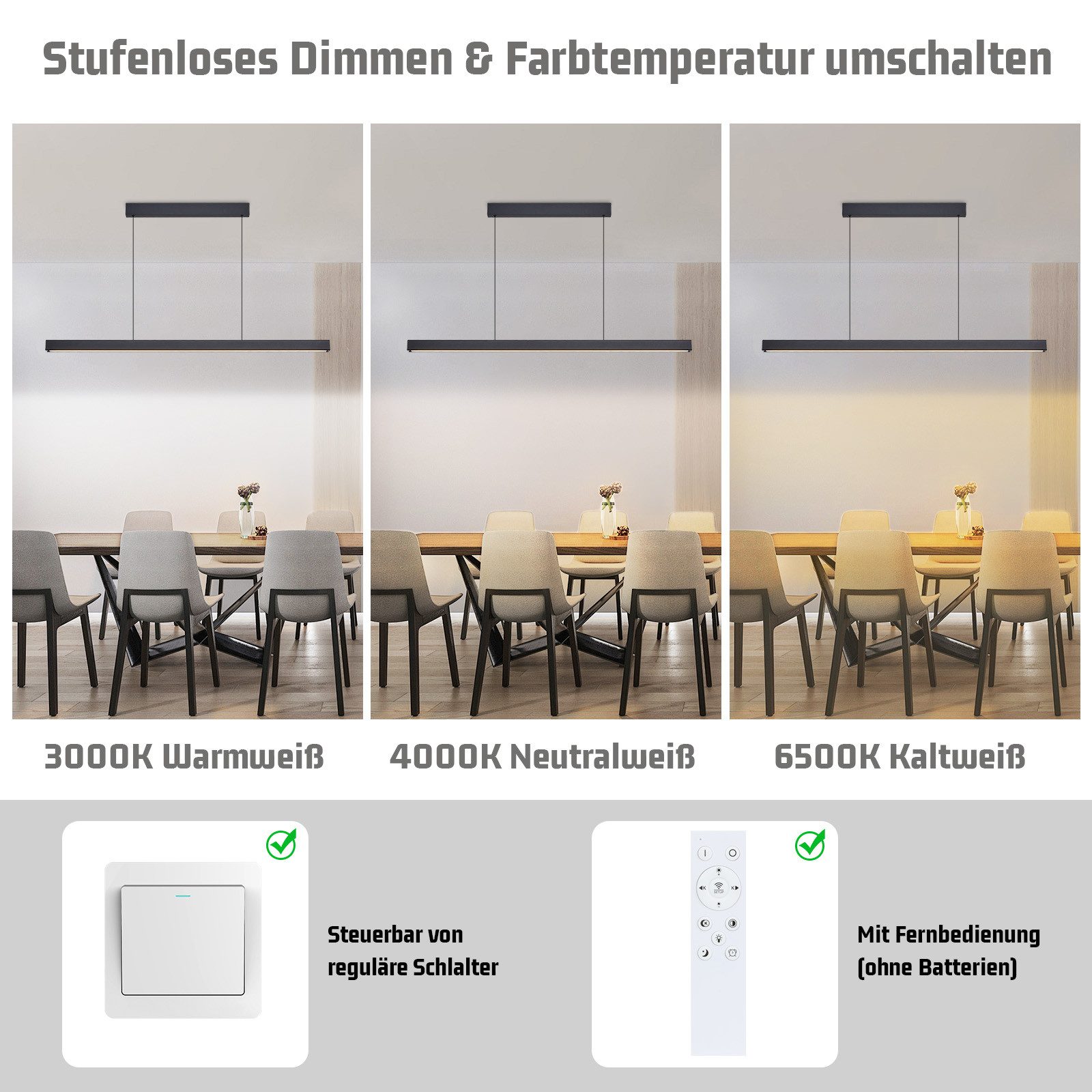 ZMH Pendelleuchte LED Esstisch Pendelleuchten Schwarz Esszimmer 108CM/148 C günstig online kaufen