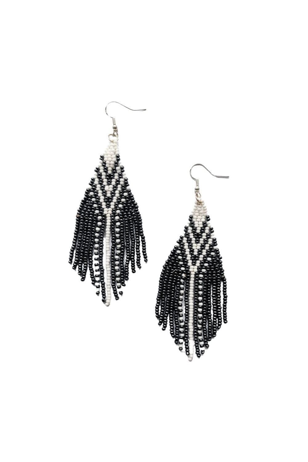 Swahili Coast Perlenohrringe Quasten - Point Beaded - Schwarz/Weiß, Handgefertigt · Glasperlen · Unikat
