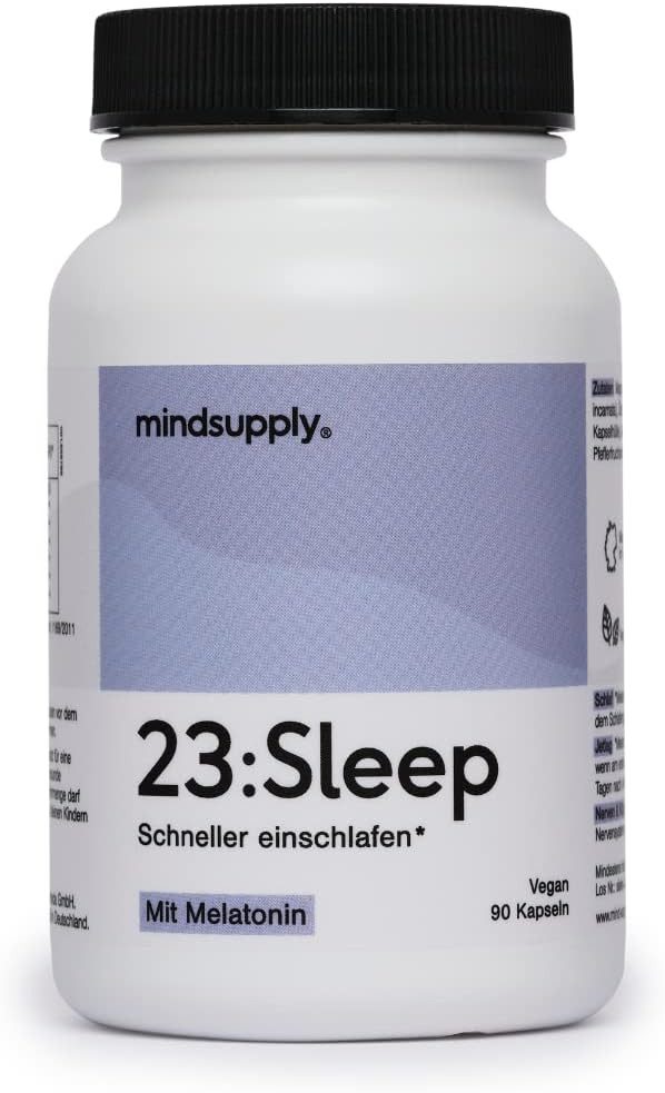 mindsupply SLEEP, Melatonin – 1 mg pro Tagesdosis – Vegan & laborgeprüft – Kapseln, 1 er Packung à 90 St., 69 g