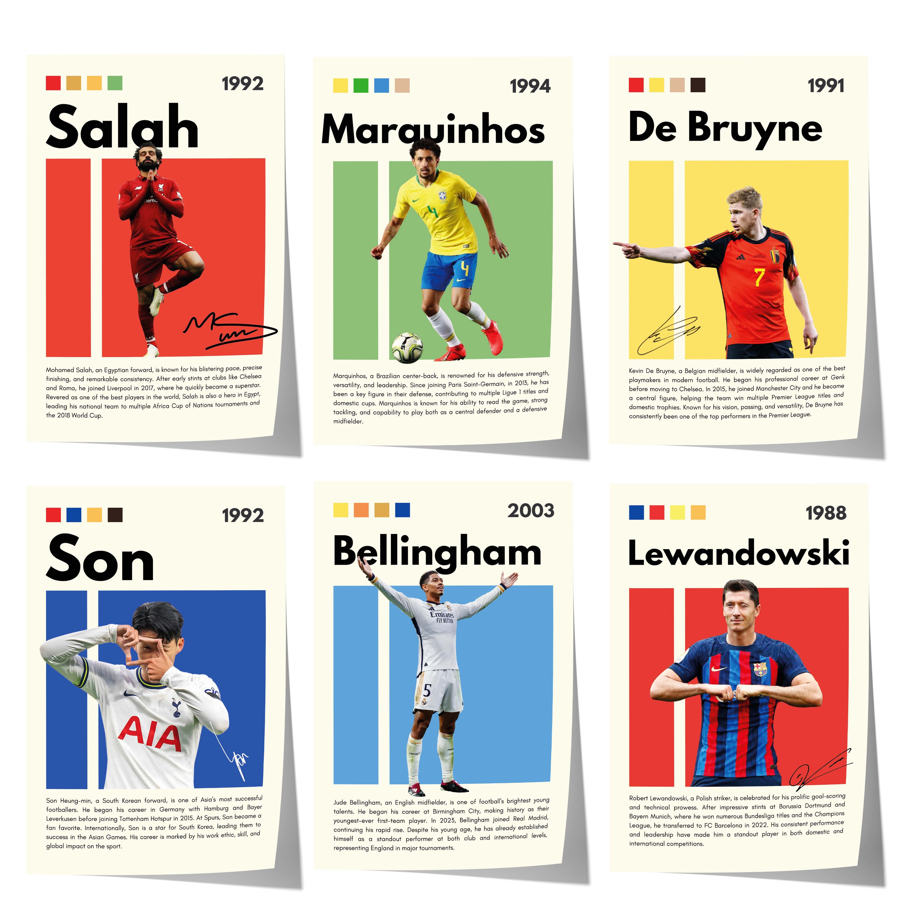 JUSTGOODMOOD Poster Fußball Stars Salah Marquinhos De Bruyne Son Bellingham Lewandowski Sp, B (1 St)