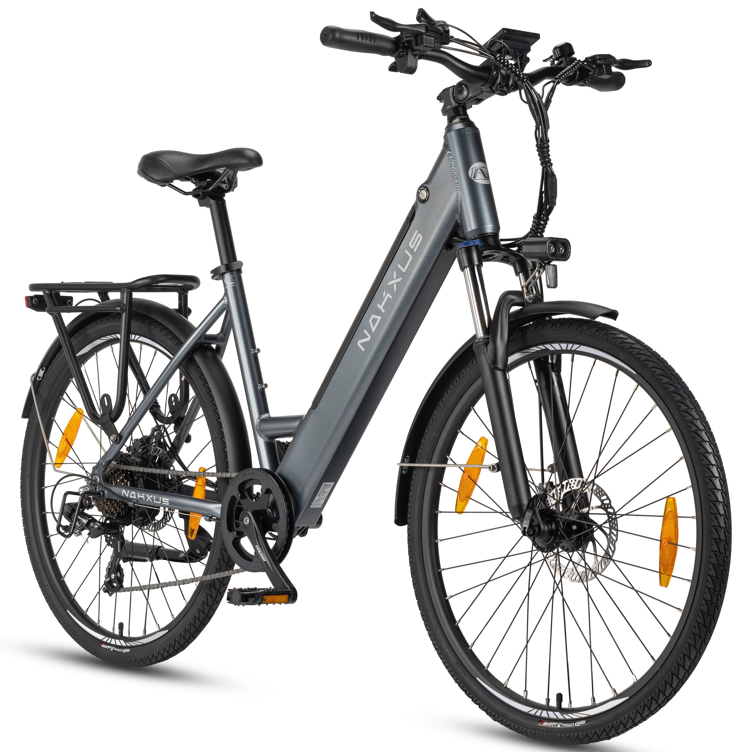 Vankel E-Bike Cityrad M208 26 Zoll mit Trapez-rahmen, leichtes Pedelec, Kettenschaltung, Heckmotor, 450 Wh, Elektrofahrrad mit 450Wh Akku und 60Nm Motor, Bluetooth-App-kompatibel