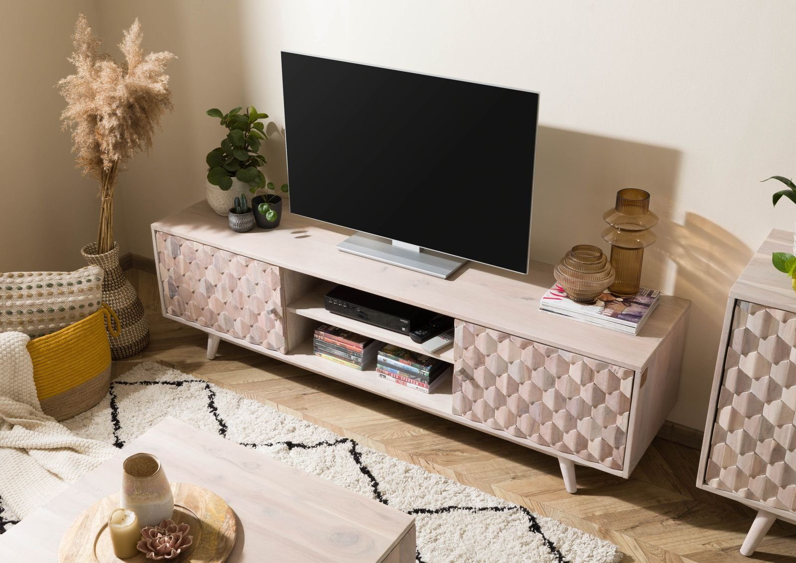 Massivmoebel24 TV-Board (TV-Board Akazie 170x42x48 weiß günstig online kaufen