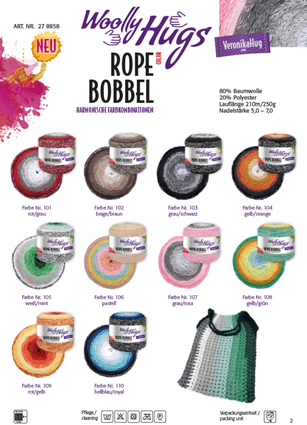 Woolly Hugs NEU!!! 250g Woolly Hugs "Rope Bobbel" Effektgarn, 210,00 m, Seil-Garn