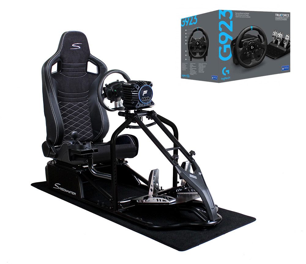 Speedmaster Simulator Cockpit Pro Sim Racing SCHWARZ mit Logitech G923 Bundle Gaming-Controller (Kompatibel mit allen gängigen Lenkrädern und Pedalen)