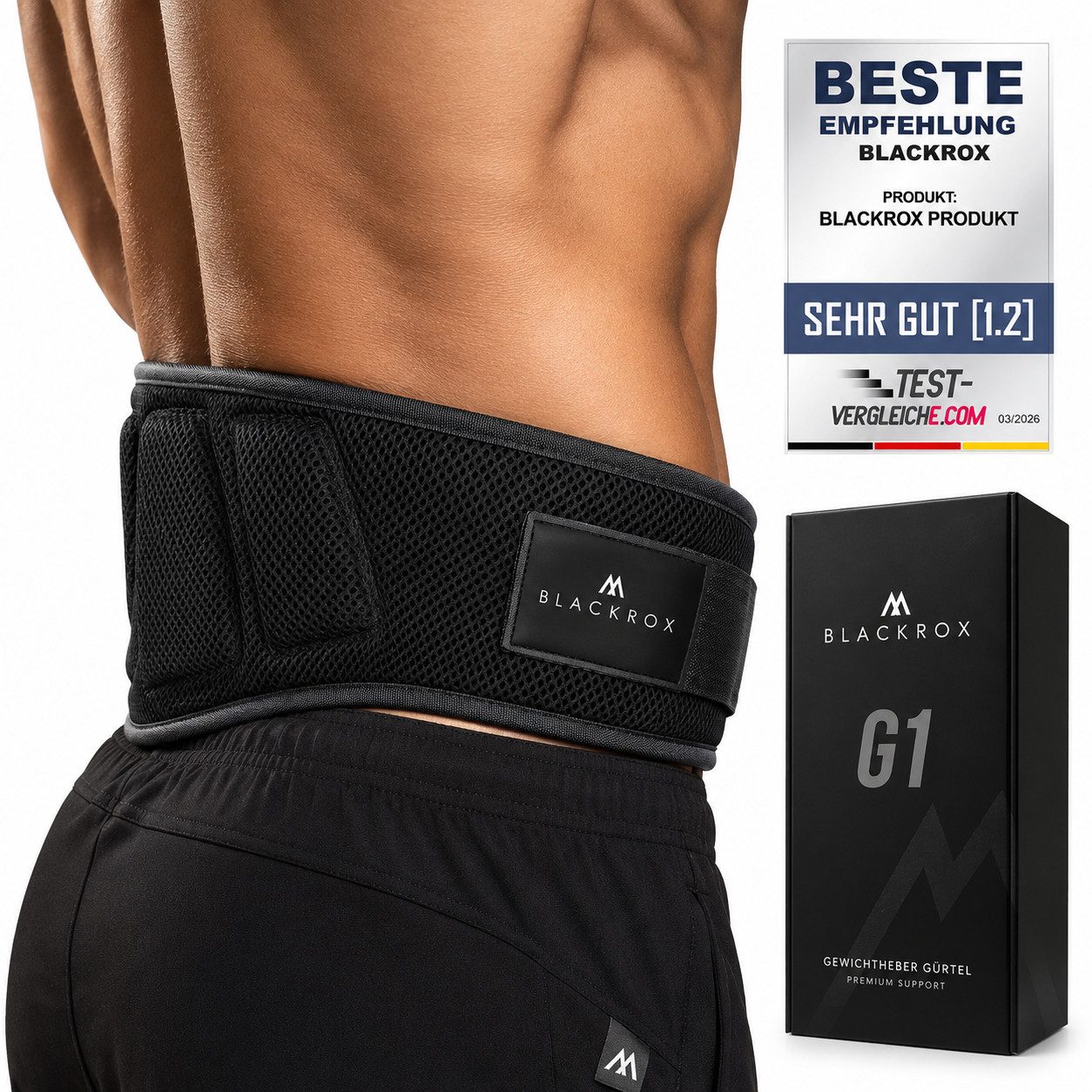 BLACKROX Rückenbandage [Vergleichssieger 2026] Gewichthebergürtel G1, Gr. S-XL, schwarz