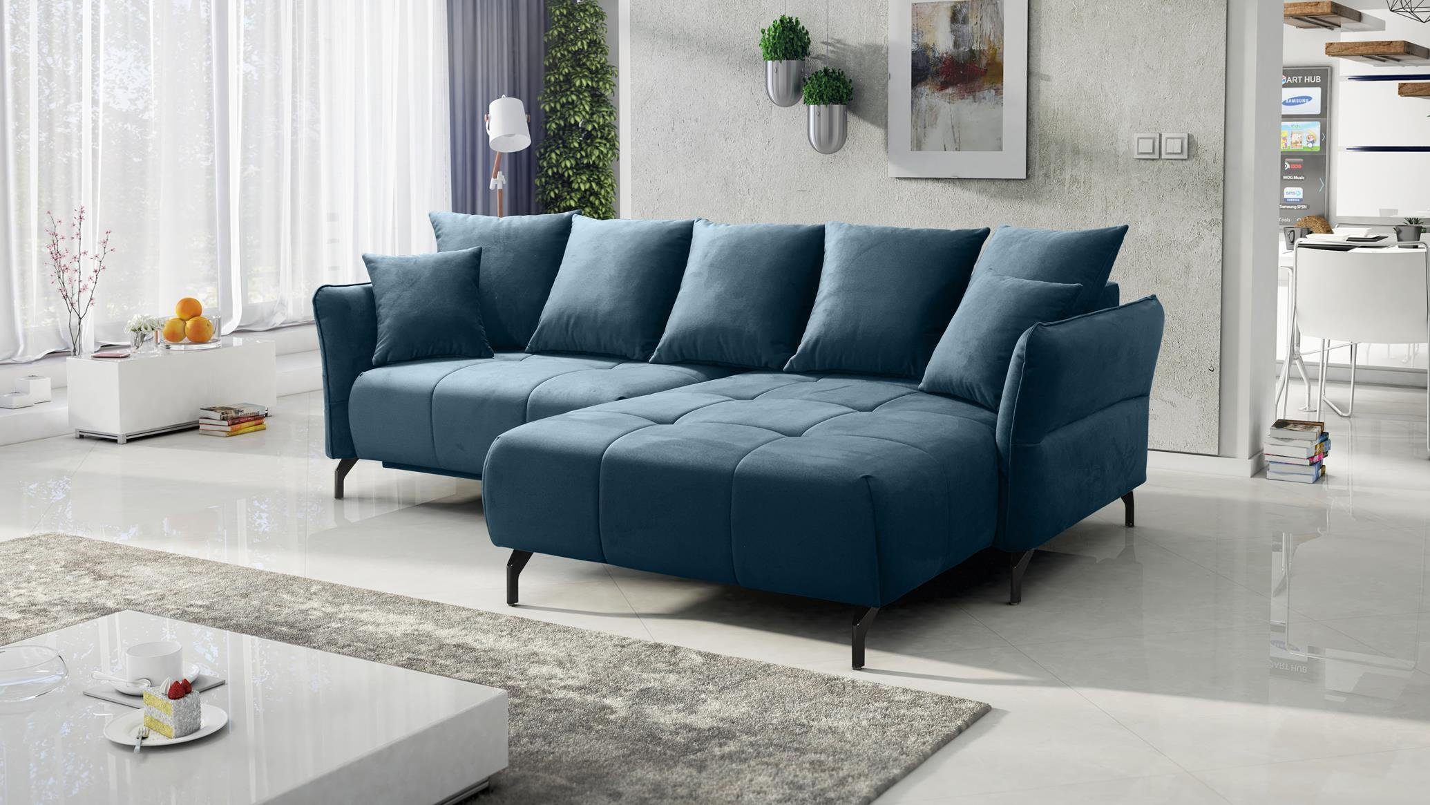 Furnix Ecksofa KAIROSS Sofa mit Schlaffunktion Auswahl, mit Bettkasten, ausziehbare Liegefläche: 133 x 234 cm Blau EL13