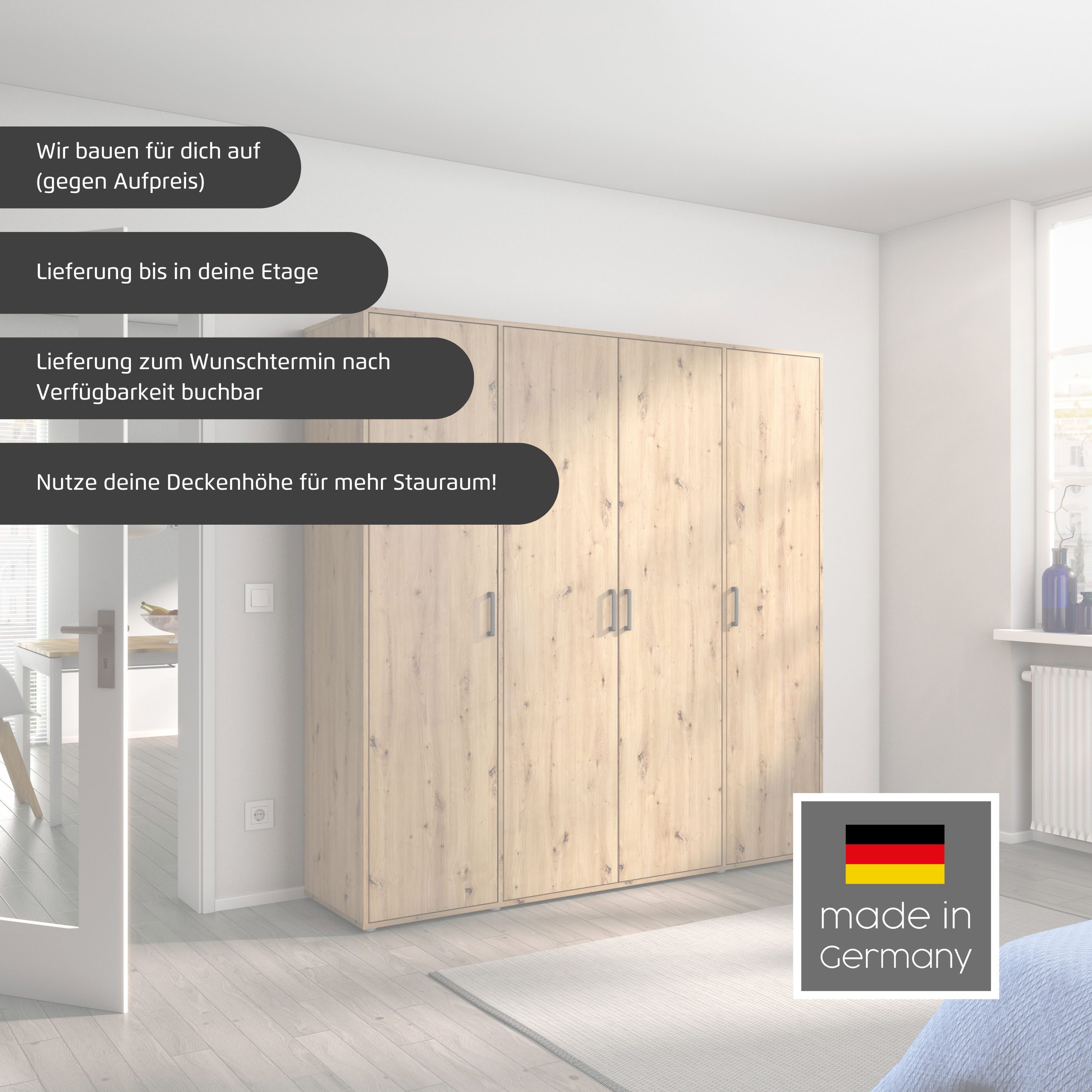 rauch Drehtürenschrank Kleiderschrank Schrank Garderobe Wäscheschrank VOYAGER (in 3 verschiedenen Ausstattungen BASIC/CLASSIC/PREMIUM) mit modernen Griffen in Graumetallic und Spiegel