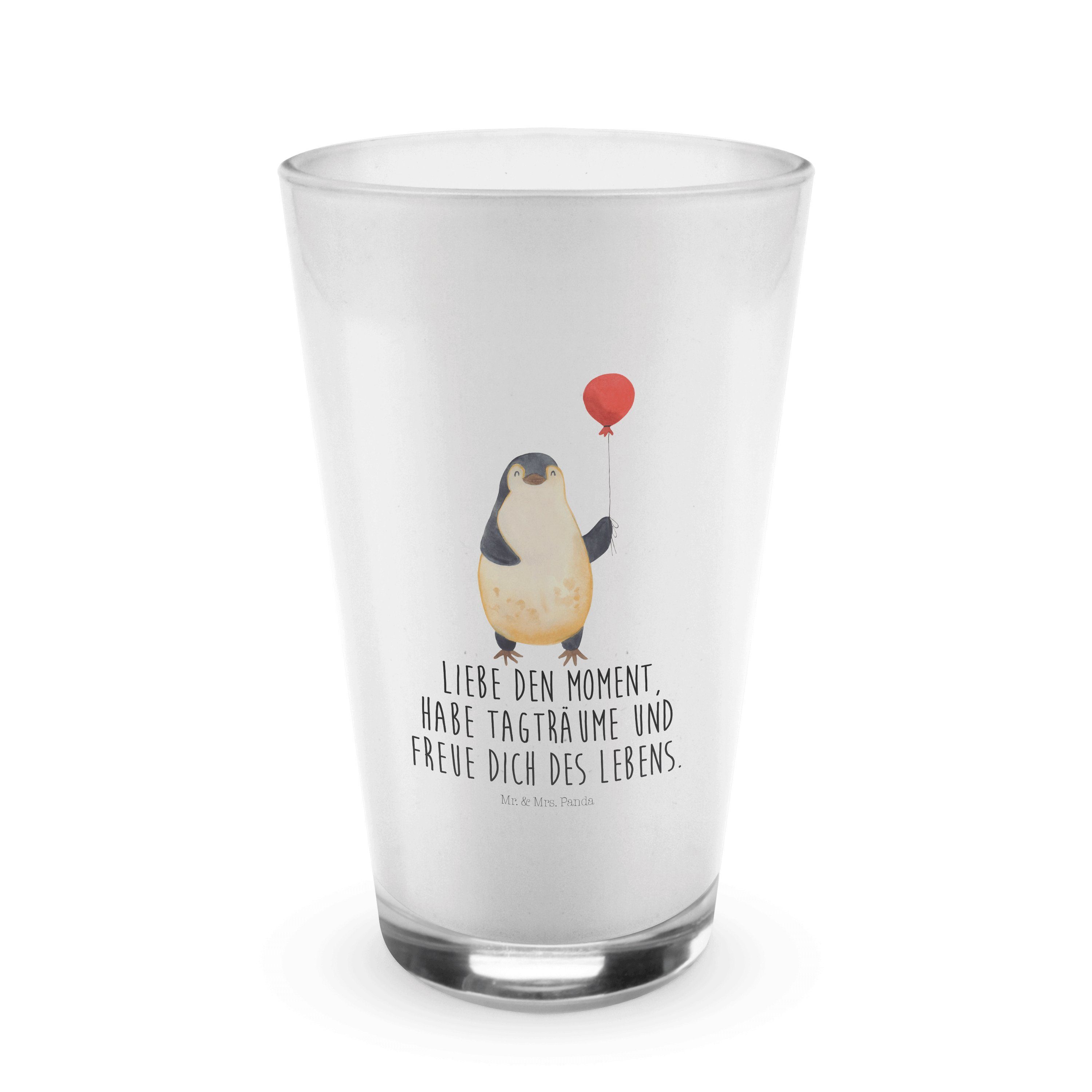 Mr. & Mrs. Panda Glas Pinguin Luftballon - Transparent - Geschenk, Latte Macchiato, Glas, C, Premium Glas