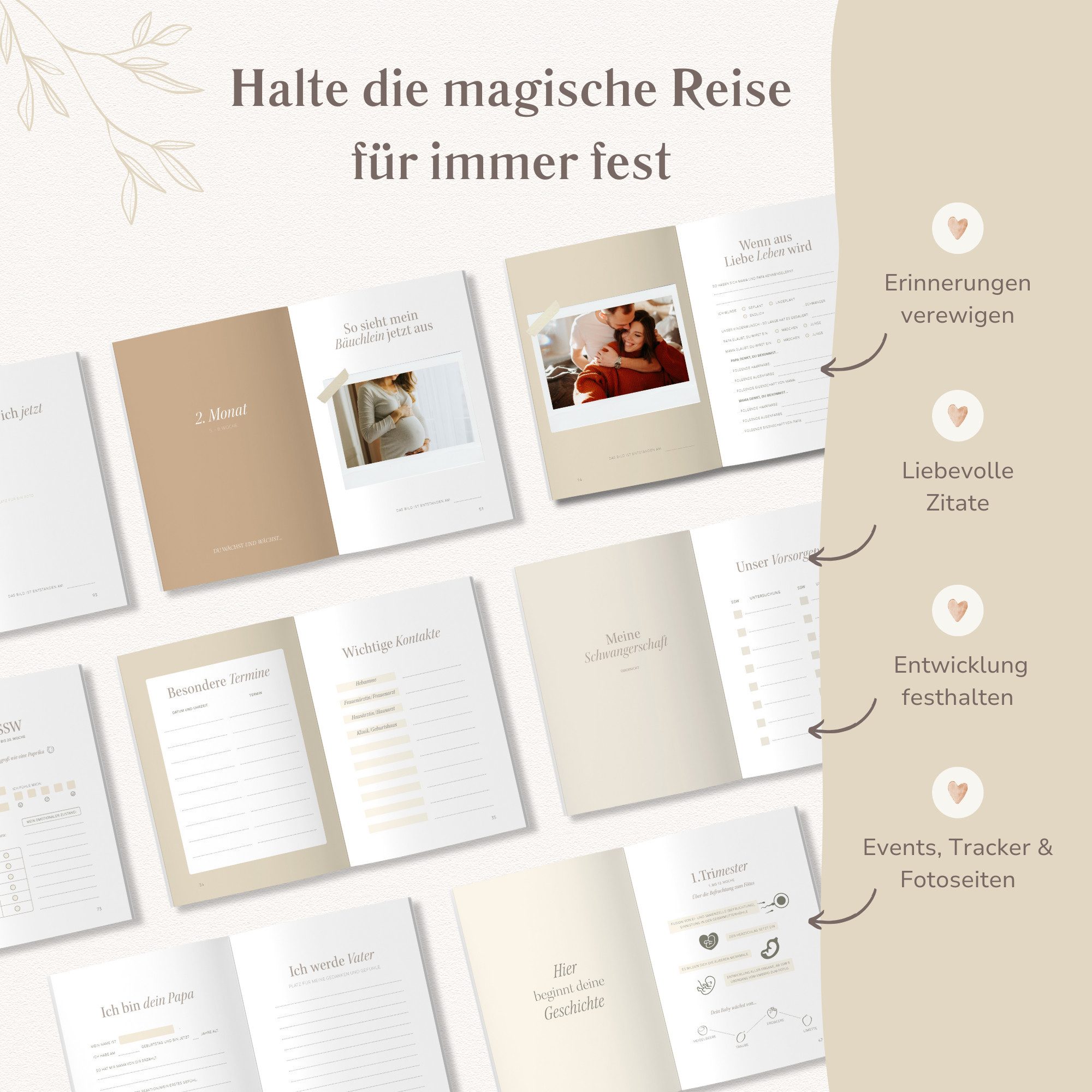 MeinBaby123® Tagebuch Schwangerschaft, Geschenke für Schwangere, Schwangerschafts Journal, Schwangerschaftsbuch "Liebe im Bauch" vergoldet – Bild 3 von 5