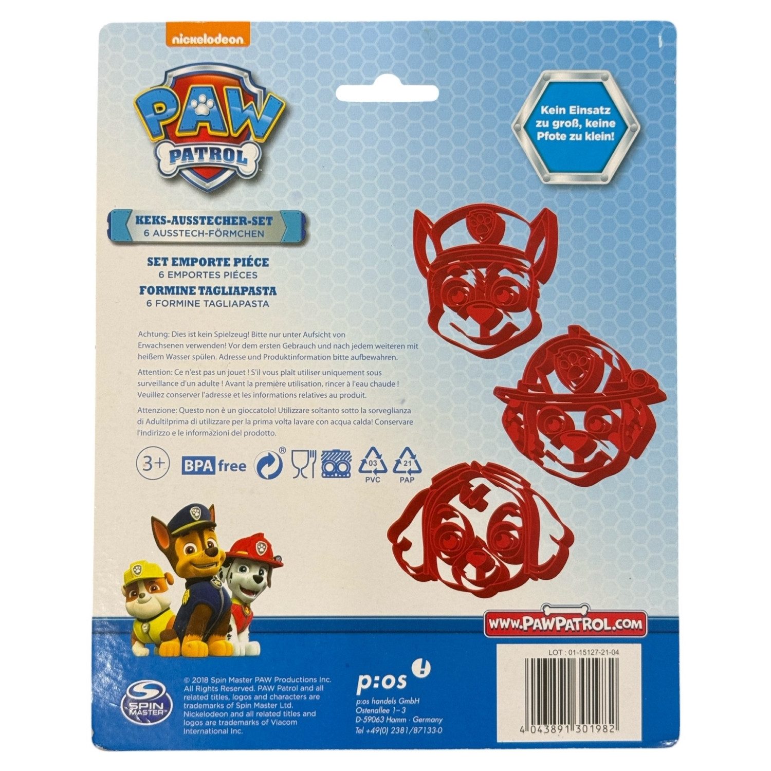 POS Ausstechform 6-teilig Backform Keks-Ausstech-Förmchen Motiv - PAW PATROL, Kunststoff, (Packung)