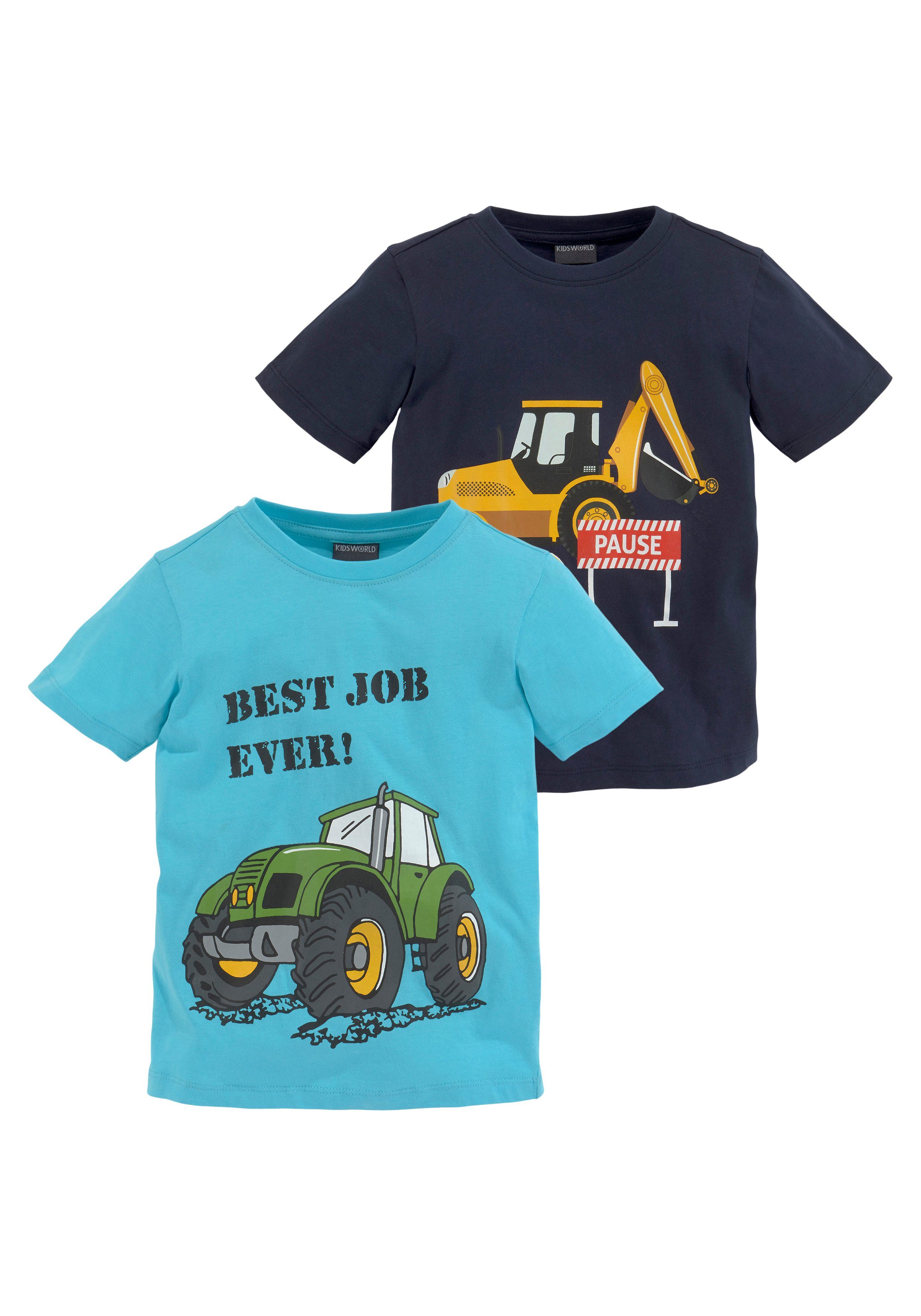 KIDSWORLD T-Shirt BEST JOB EVER! (Packung, 2) kurzärmelig, bedruckt, Rundhalsausschnitt, aus Baumwolle