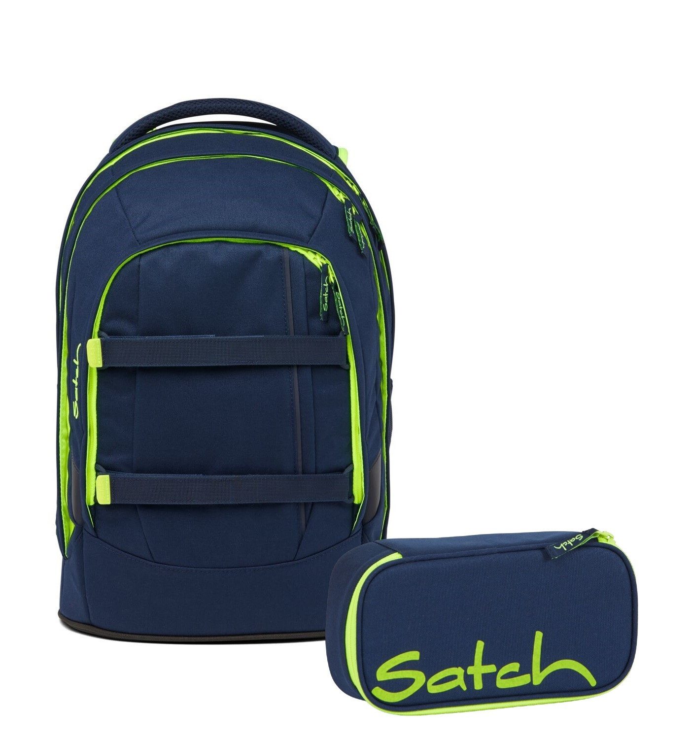 Satch Schulranzen Schulrucksack-Set PACK Toxic Yellow 2-teilig (2-teilig), Laptop-Fach, Your-Size-System, Schulranzen