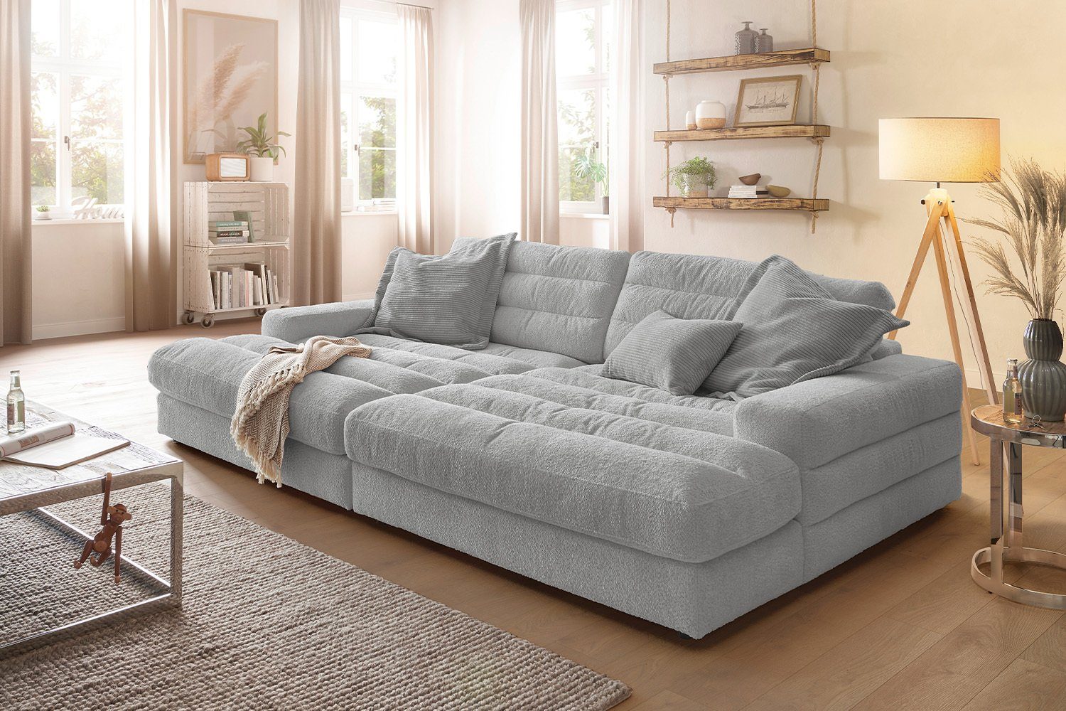 KAWOLA Big-Sofa LANA, Stoff verschiedene Farben grau