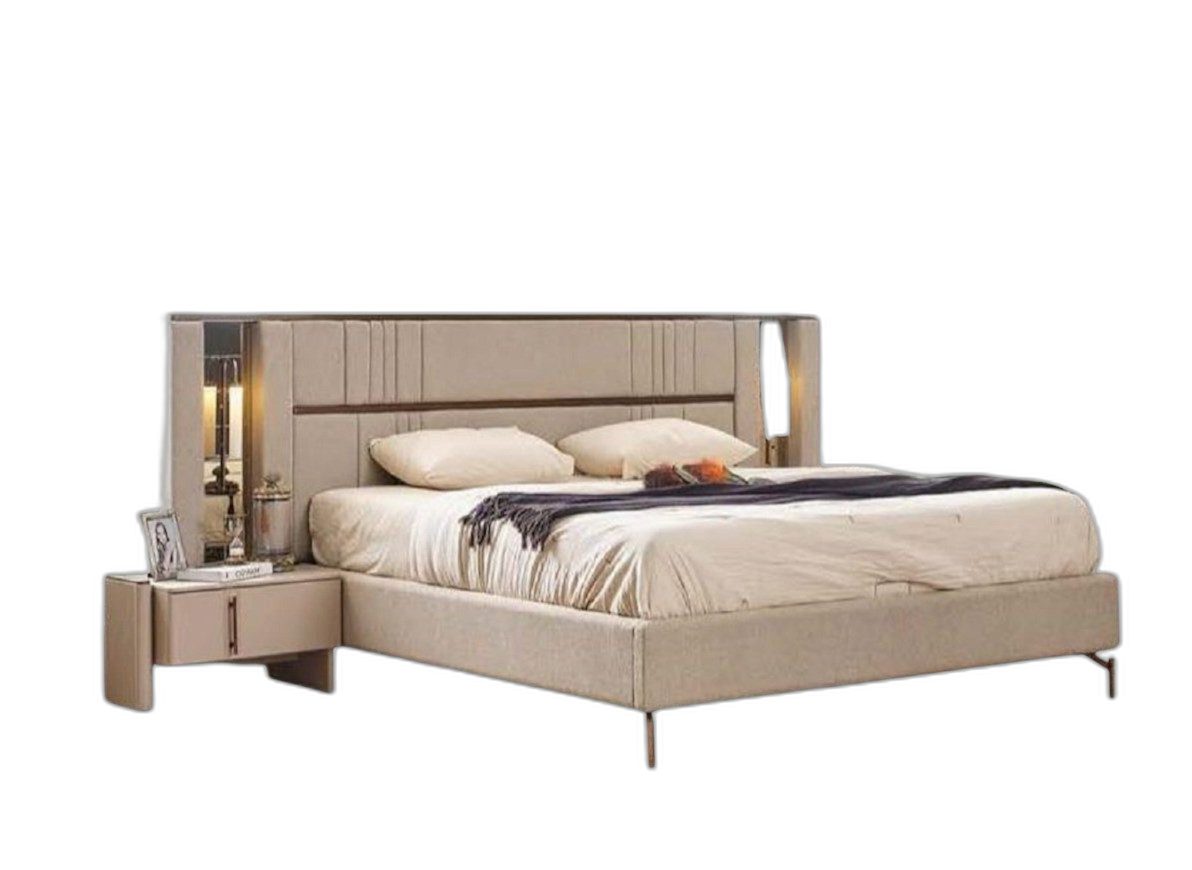 Schlafzimmer-Set Beiges Doppelbett mit Nachttischen im modernen Design
