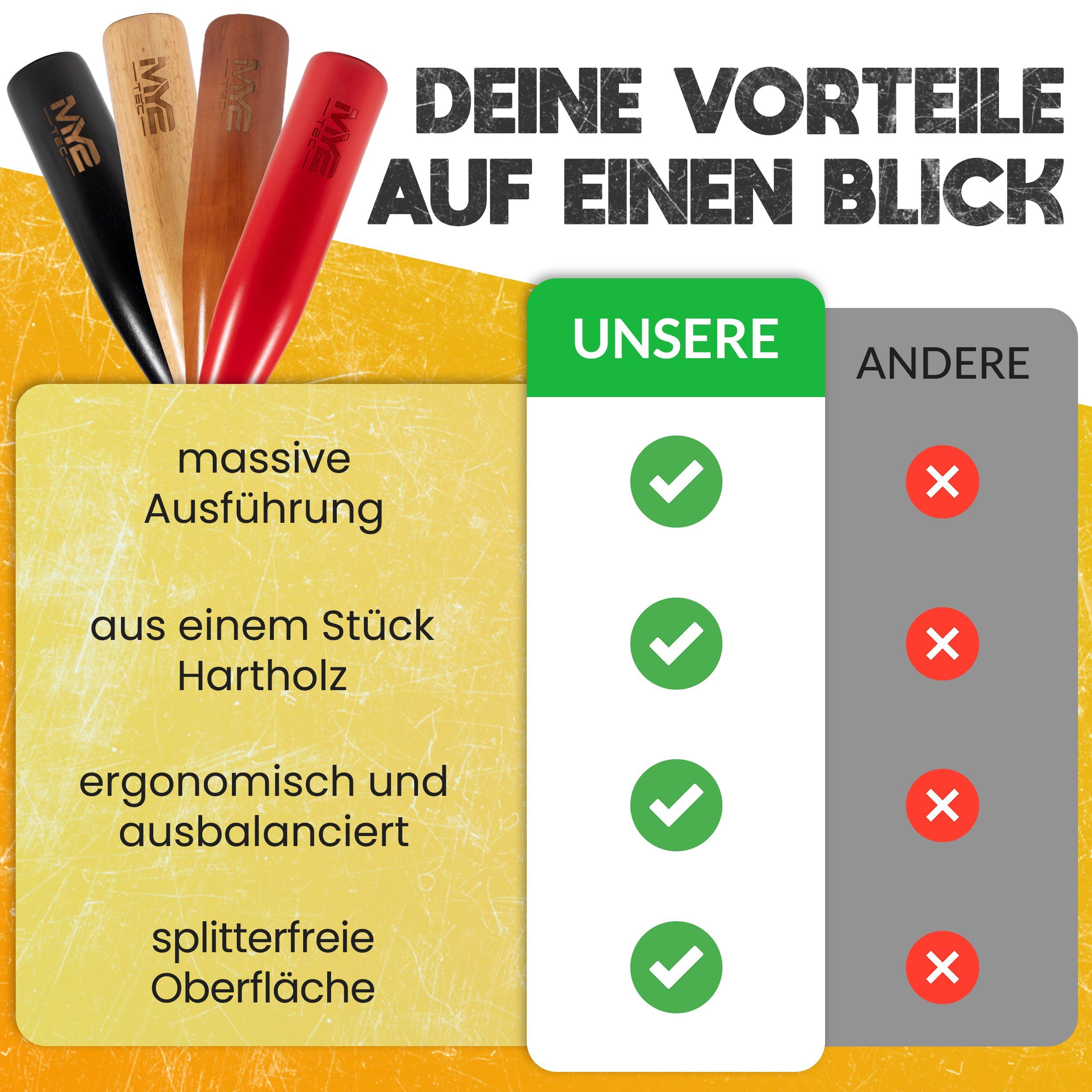 Oramics Baseballschläger Massivholz Baseball-Schläger Knüppel Bat 18" 48cm mit Schlaufe Tasche, massives Holz, (Natur Holzfarbe Self Defense Baseball Bat mit Tasche, 18 Zoll 48cm Outdoor Baseball Schläger mit Schlaufe), massive Ausführung, ausbalanciertes Gewicht, ergonomischer Griff