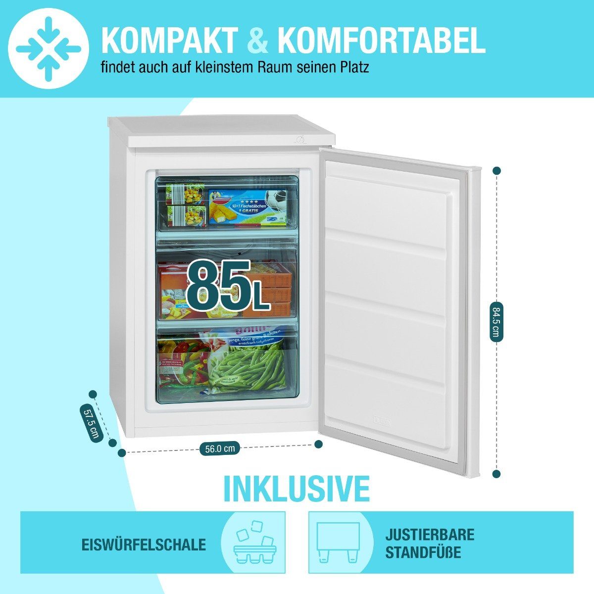 BOMANN Gefrierschrank GS 2186.1, 84.5 cm hoch, 56 cm breit, Gefrierschrank mit 85 Liter Nutzinhalt