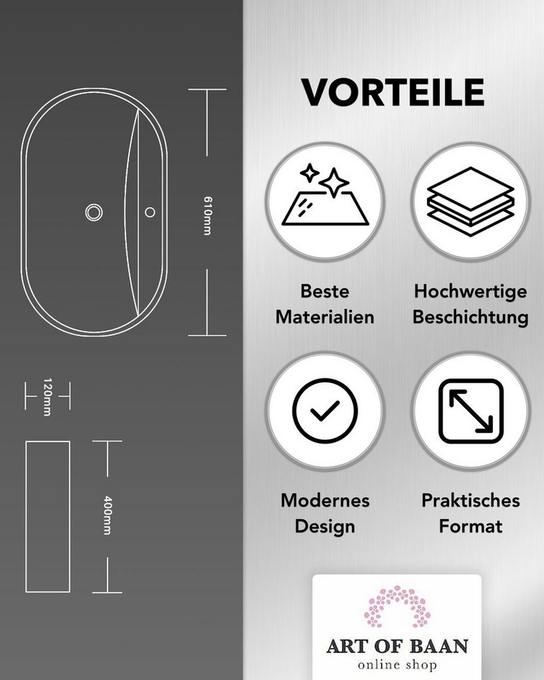 Thumbnail - ART OF BAAN Aufsatzwaschbecken Art of Baan® Premium Aufsatzwaschbecken oval - 610 x 400 x 120 mm, Nano Beschichtung