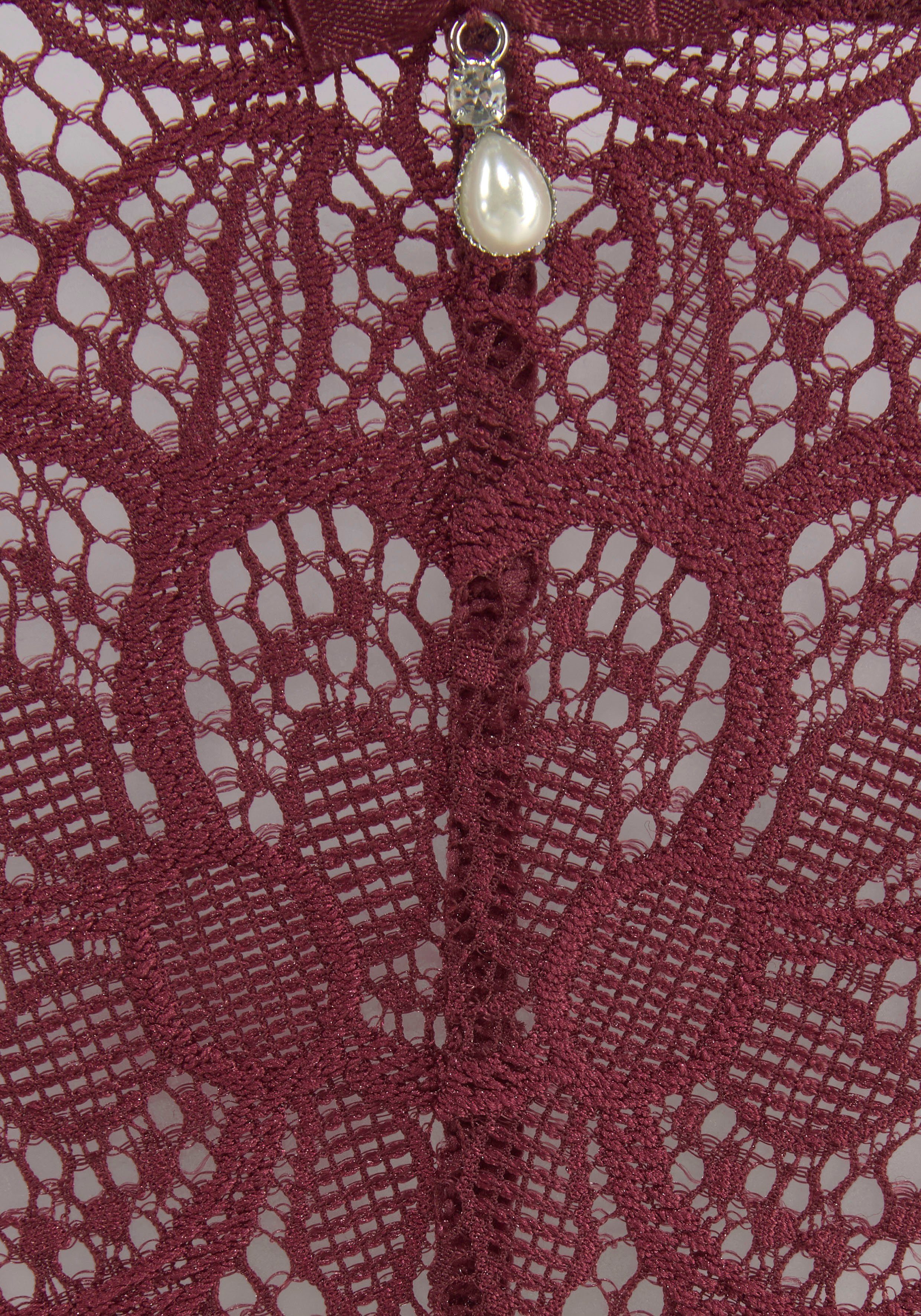 dunkelrot mit floraler Accessoire LASCANA in Perlenoptik String aus Spitze Nikoletta