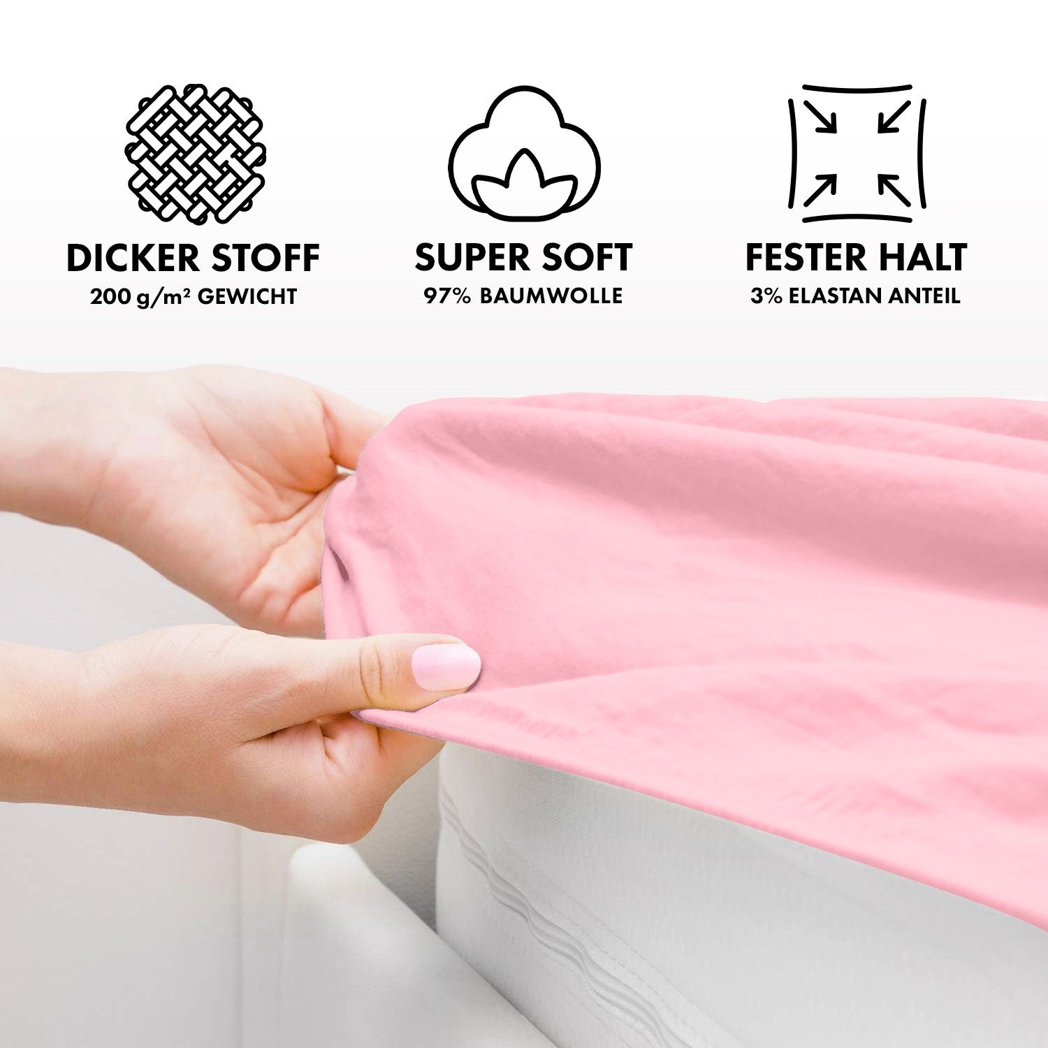 Jacobson Spannbettlaken PREMIUM 200 g/m² Jersey aus 97% Baumwolle & 3% Elasthan, Extra dichtes Bettlaken mit maximalem Halt – OEKO-TEX®