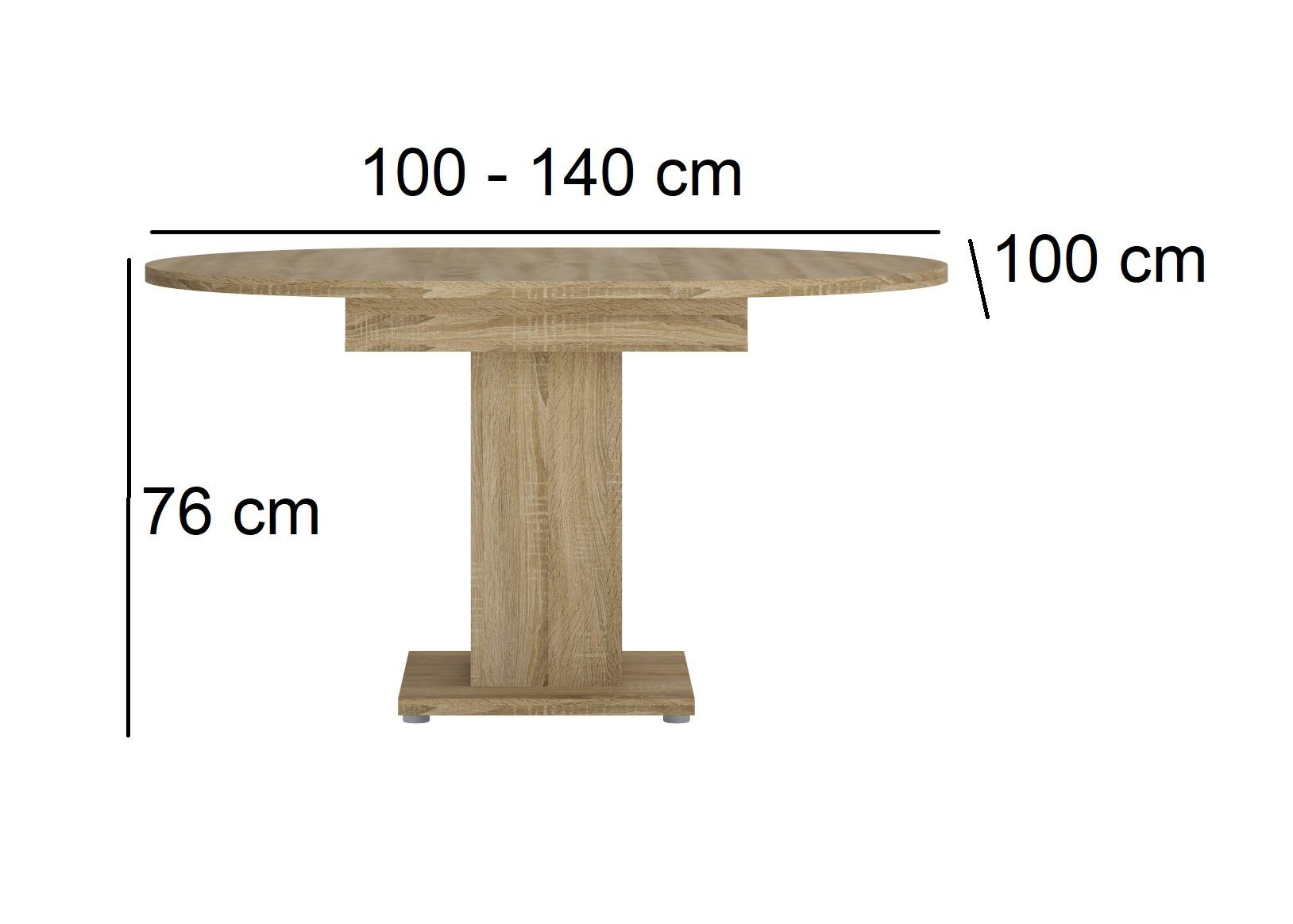 designimpex Esstisch Design WM-100 Sonoma Eiche rund ausziehbar 100 - 140 c günstig online kaufen