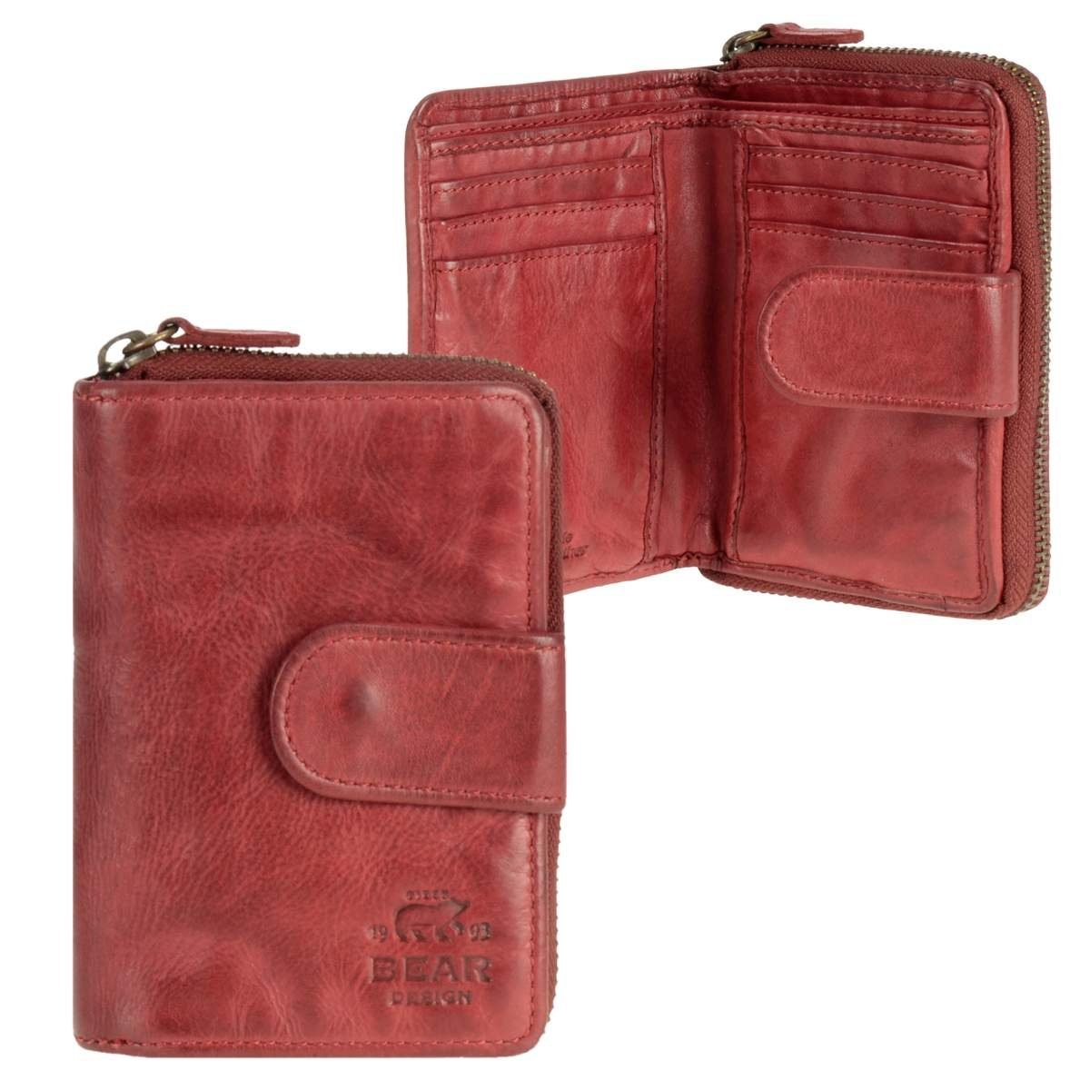 Bear Design Geldbörse Ciro, Damenbörse, Portemonnaie, knautschiges Leder, 10 Kartenfächer red