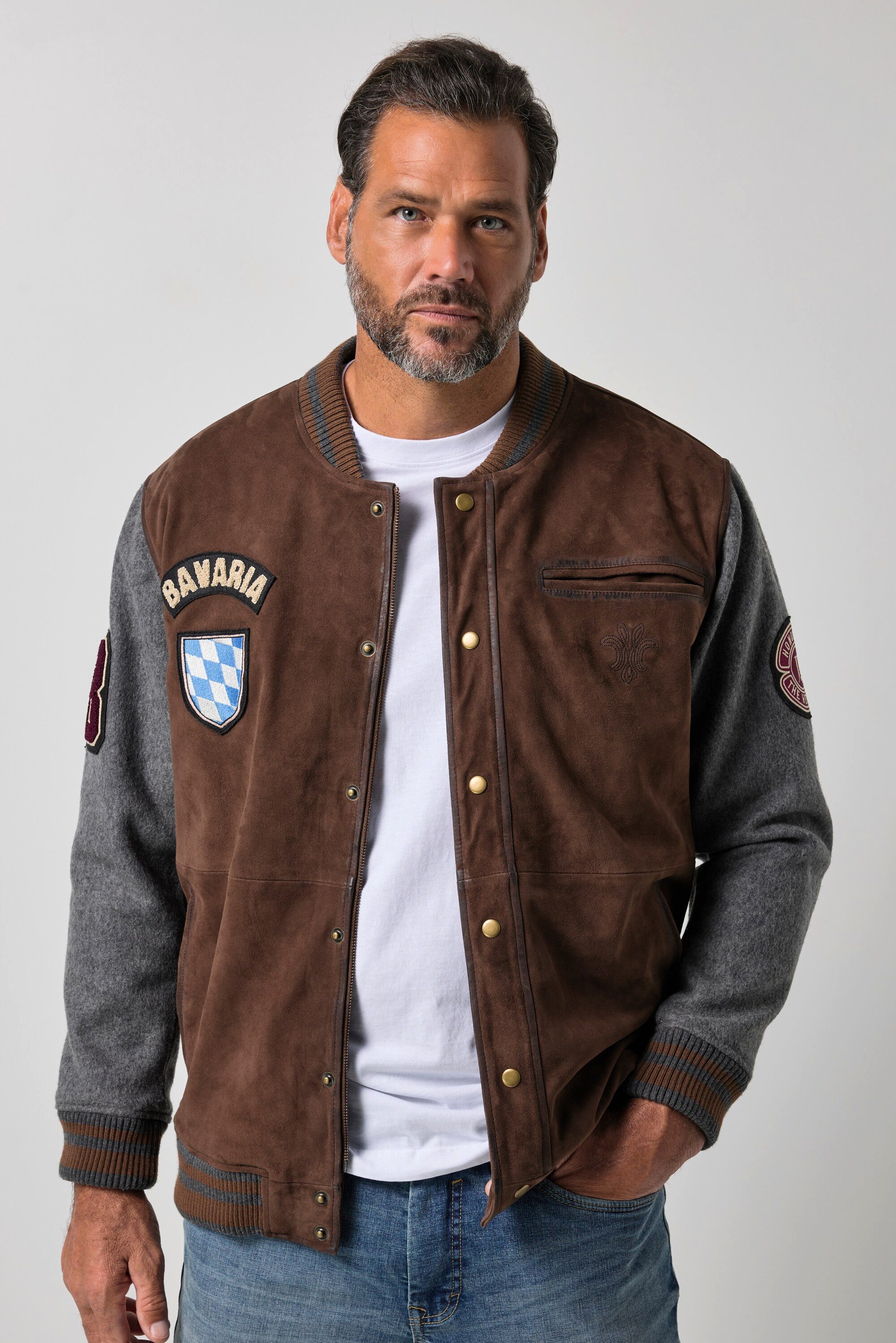 JP1880 Lederjacke Leder-Collegejacke Bavaria Leder Ziegenvelours