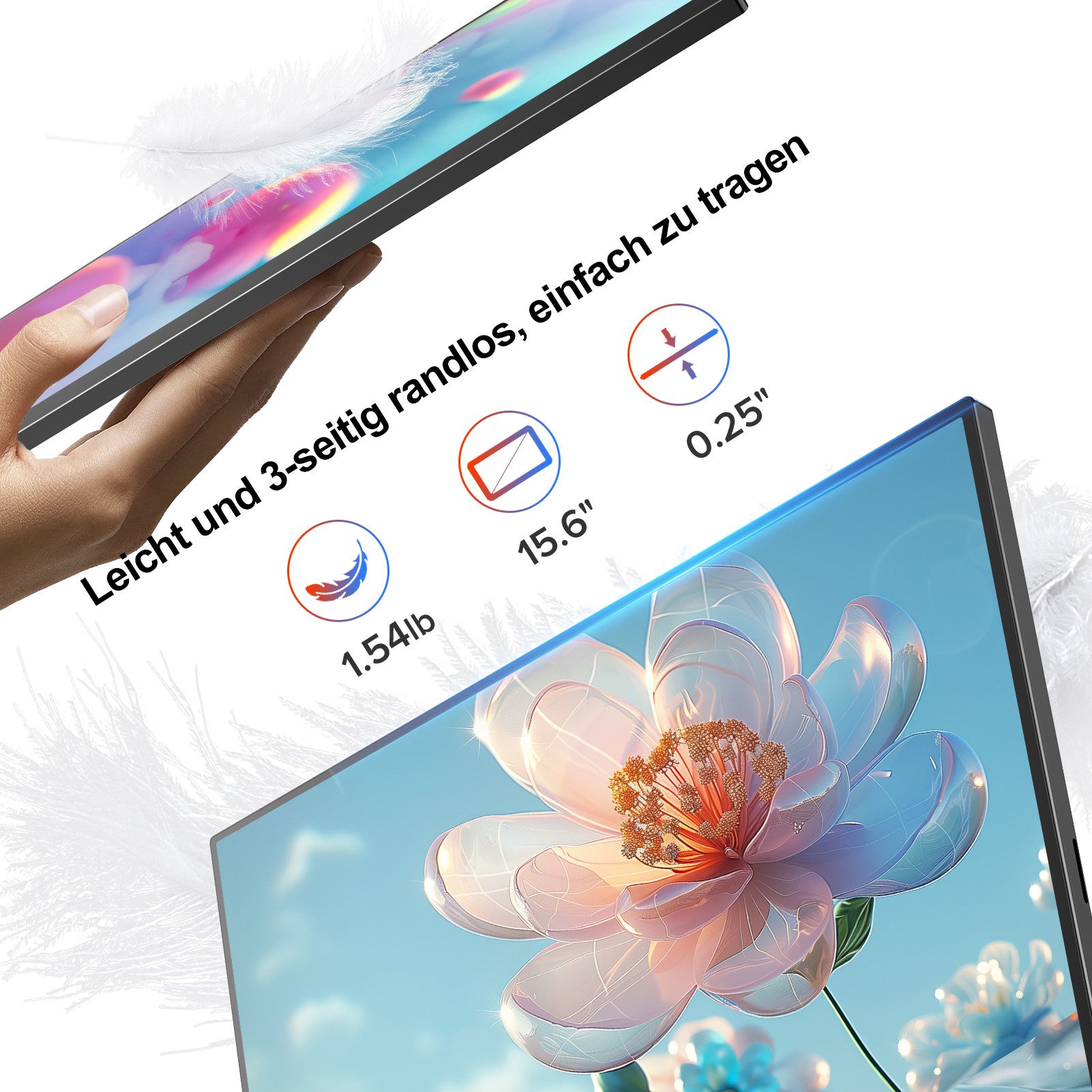 UPERFECT Touchscreen-Monitor, Tragbarer Monitor, Gaming Monitor Portabler Monitor (39,62 cm/15.6 ", 1920x1080 px, FHD, 16 ms Reaktionszeit, 60 Hz, IPS)