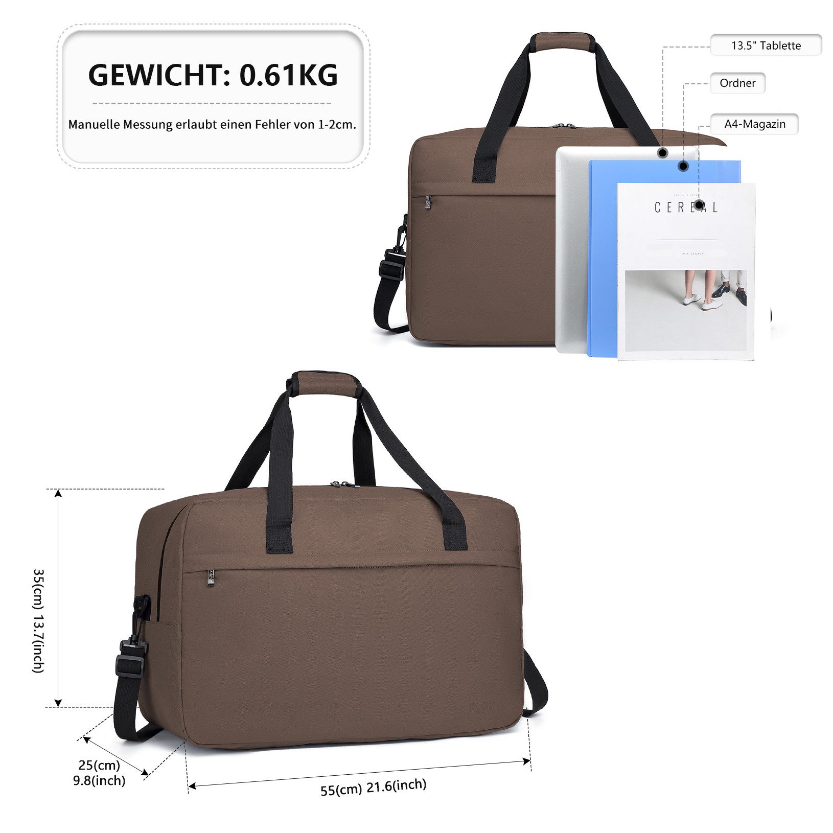 KONO Reisetasche Handgepäck Tasche Unisex Gym Henkeltasche Weekender günstig online kaufen