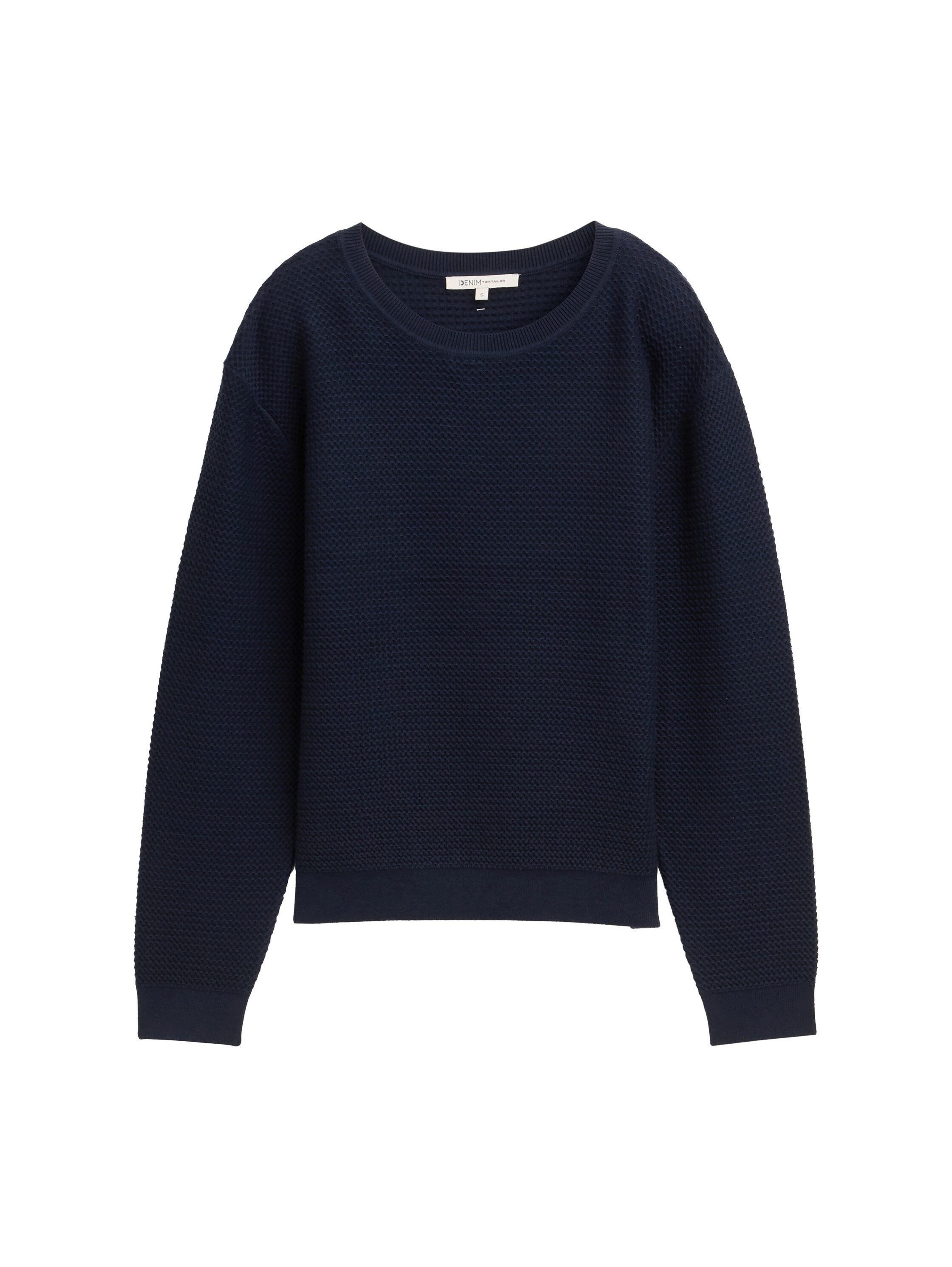 TOM TAILOR Denim V-Ausschnitt-Pullover mit Rippbündchen