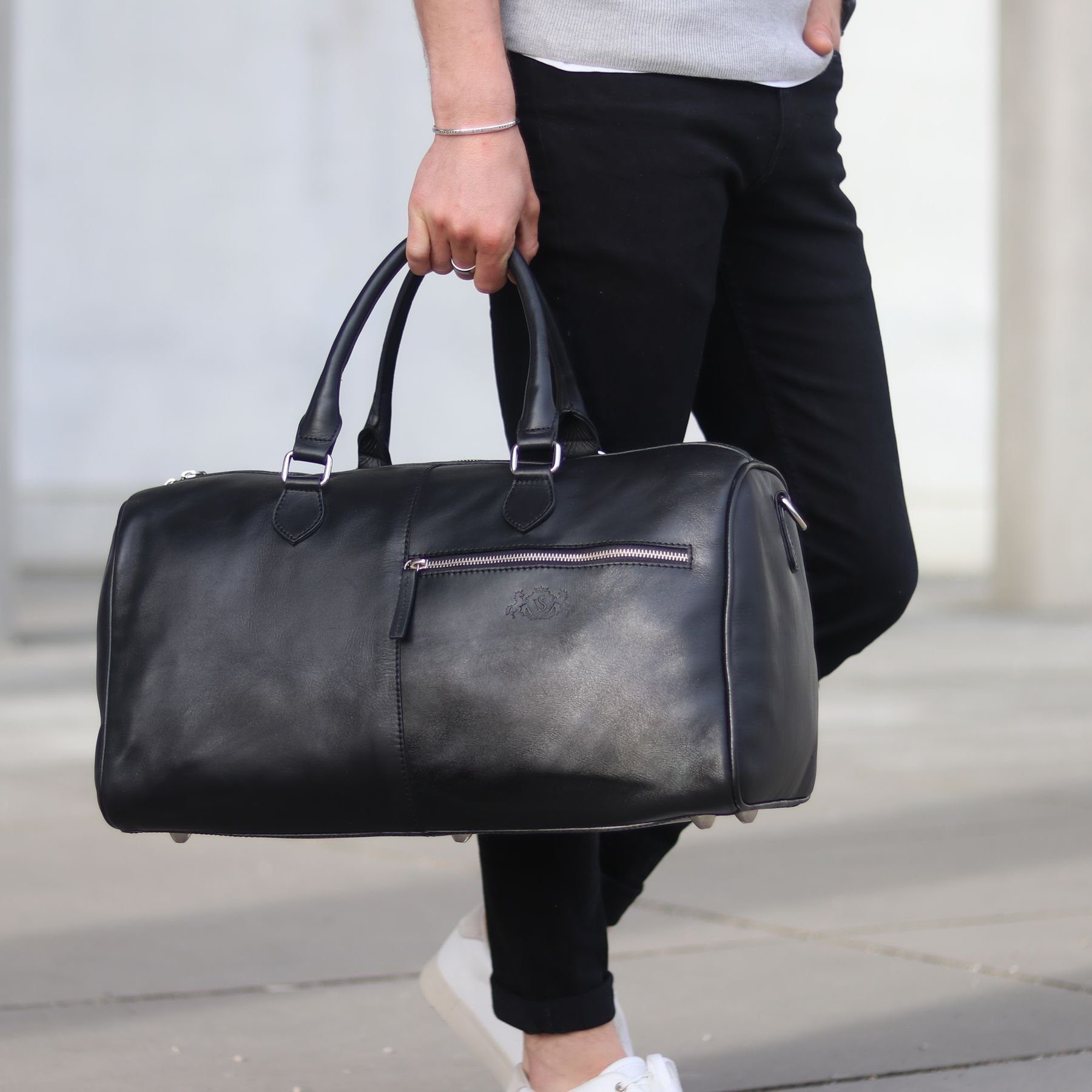 SID & VAIN Reisetasche echt Leder Weekender groß Ledertasche schwarz SEATTLE, Echtleder Reisegepäck für Damen & Herren, Sporttasche XL schwarz