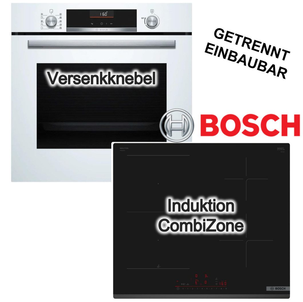 BOSCH Backofen-Set Backofen 3D-Heißluft AirFry weiß + Induktionskochfeld mit HomeConnect, EcoClean Direct