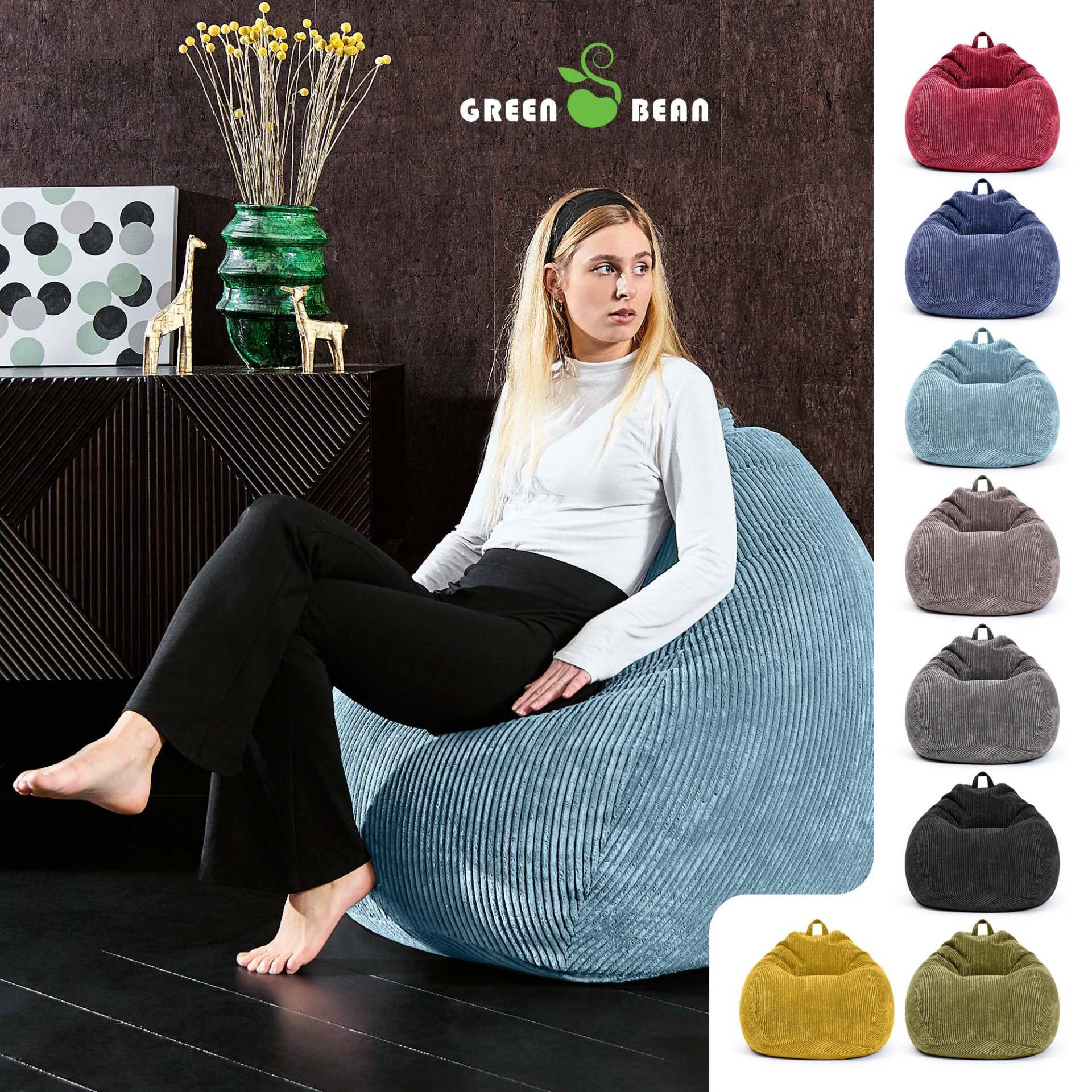 Green Bean Sitzsack Indoor Sitzsack Scoop 90x110cm - Cord (Indoor Sitzsack 90x110cm aus Cordstoff mit EPS-Perlen Füllung, Kuschelig Weich Waschbar - Drinnen Bodenkissen Liegekissen Sitzkissen), Sitzhocker Relax-Sessel Kinder Erwachsene Stoff