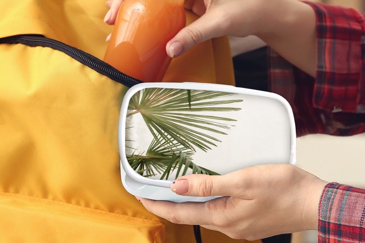 MuchoWow Lunchbox - weiß für Erwachsene, Kunststoff, und Grün, Blätter - für Brotdose, Mädchen und Jungs Brotbox (2-tlg), Palme Kinder