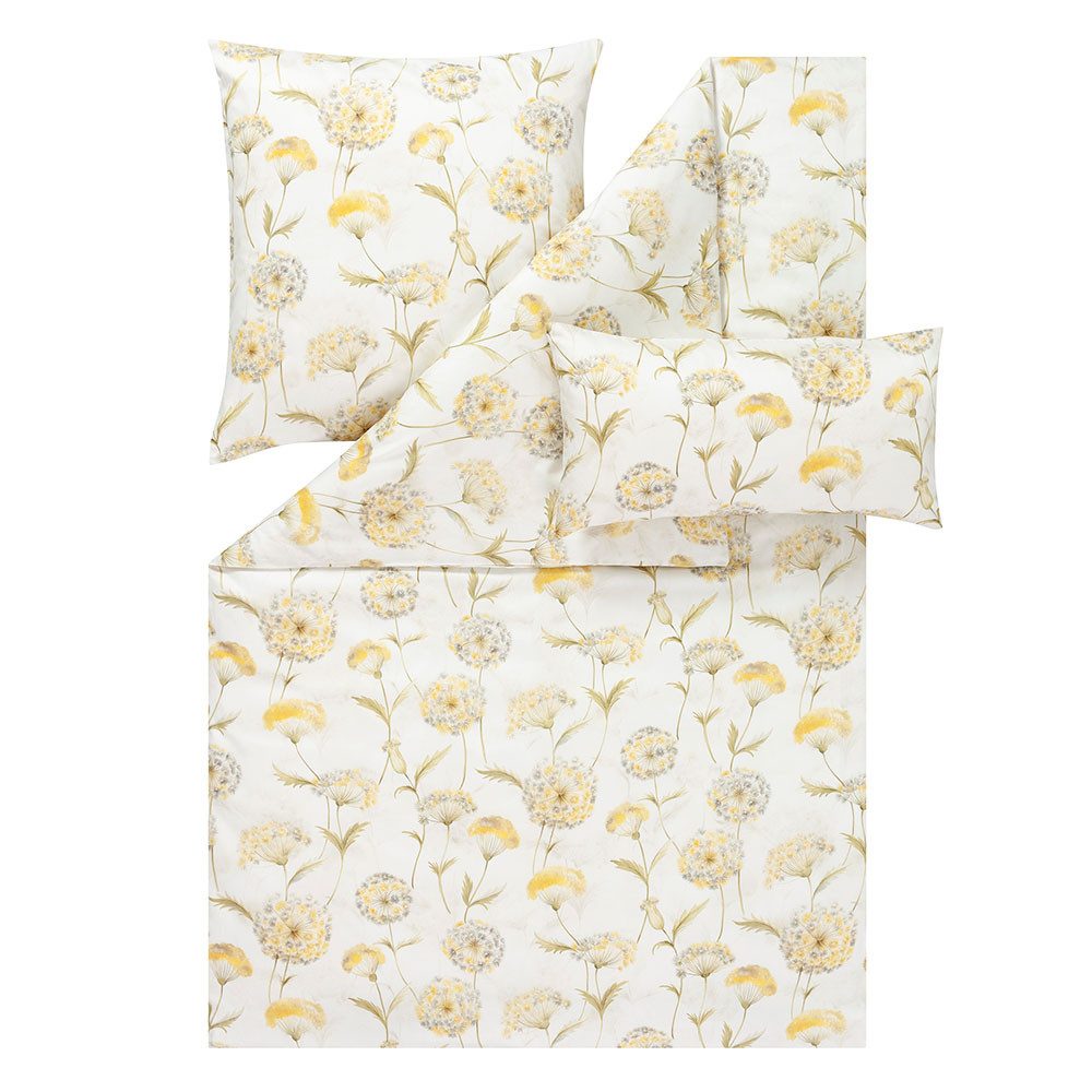 Estella Bettwäsche Estella Mako-Satin Bettwäsche 135x200 Lumina gelb beige Pusteblume, Mako-Satin, 2 teilig