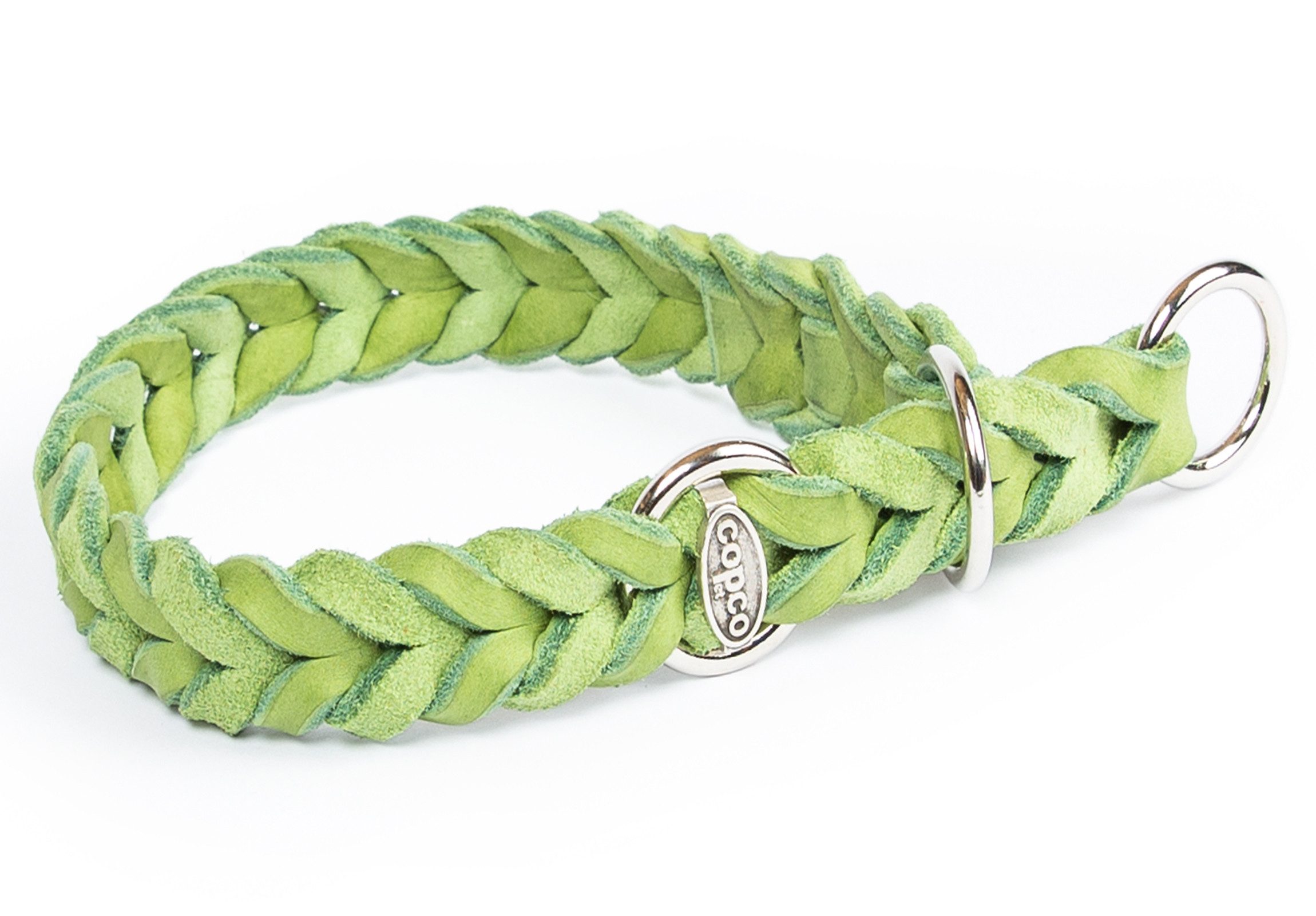 CopcoPet Hunde-Halsband Fettlederhalsband mit Zugstopp Ring, Verchromt, Leder, Geflochten, Handarbeit