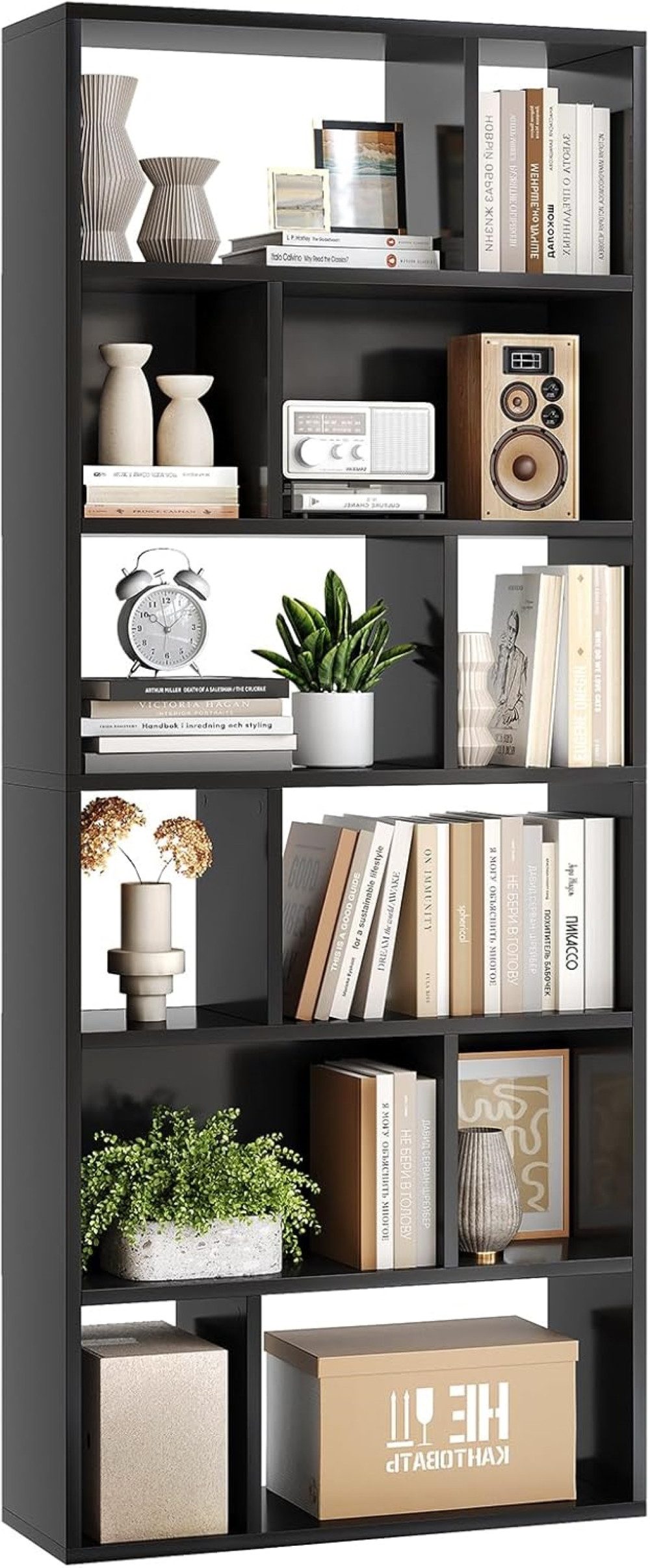 MSMASK Bücherregal Freistehend Bücherschrank mit 6 Ebenen und 12 offenen Fächern, 1-tlg., 173x60x24 cm – Ideal für Wohn- und Arbeitszimmer