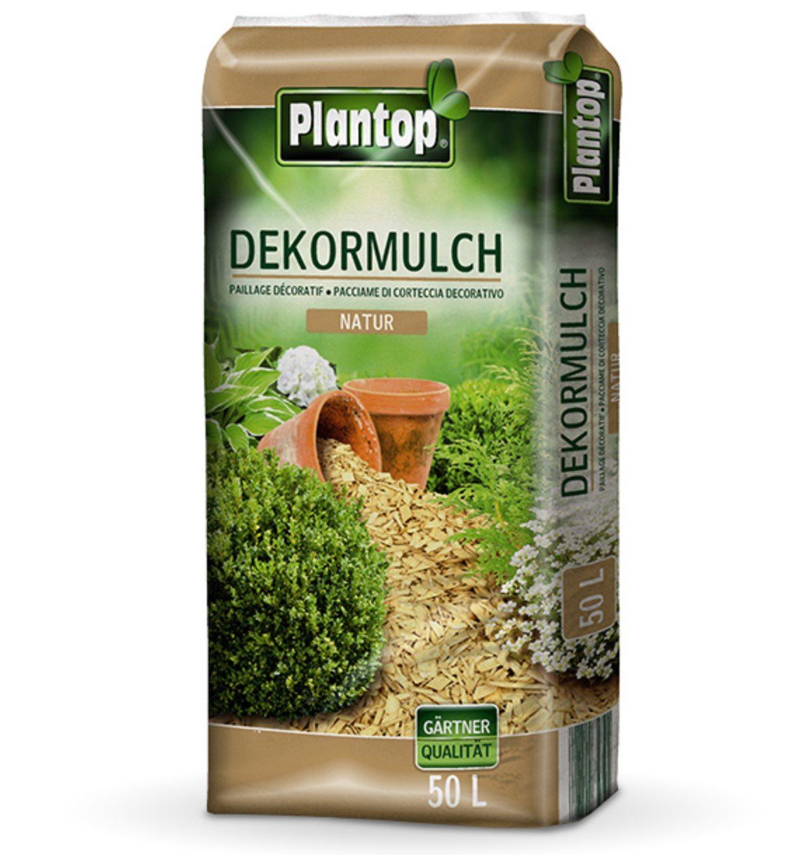 Plantop Blumenerde PLANTOP Dekor-Mulch natur, Körnung 10-40mm, 50 Ltr
