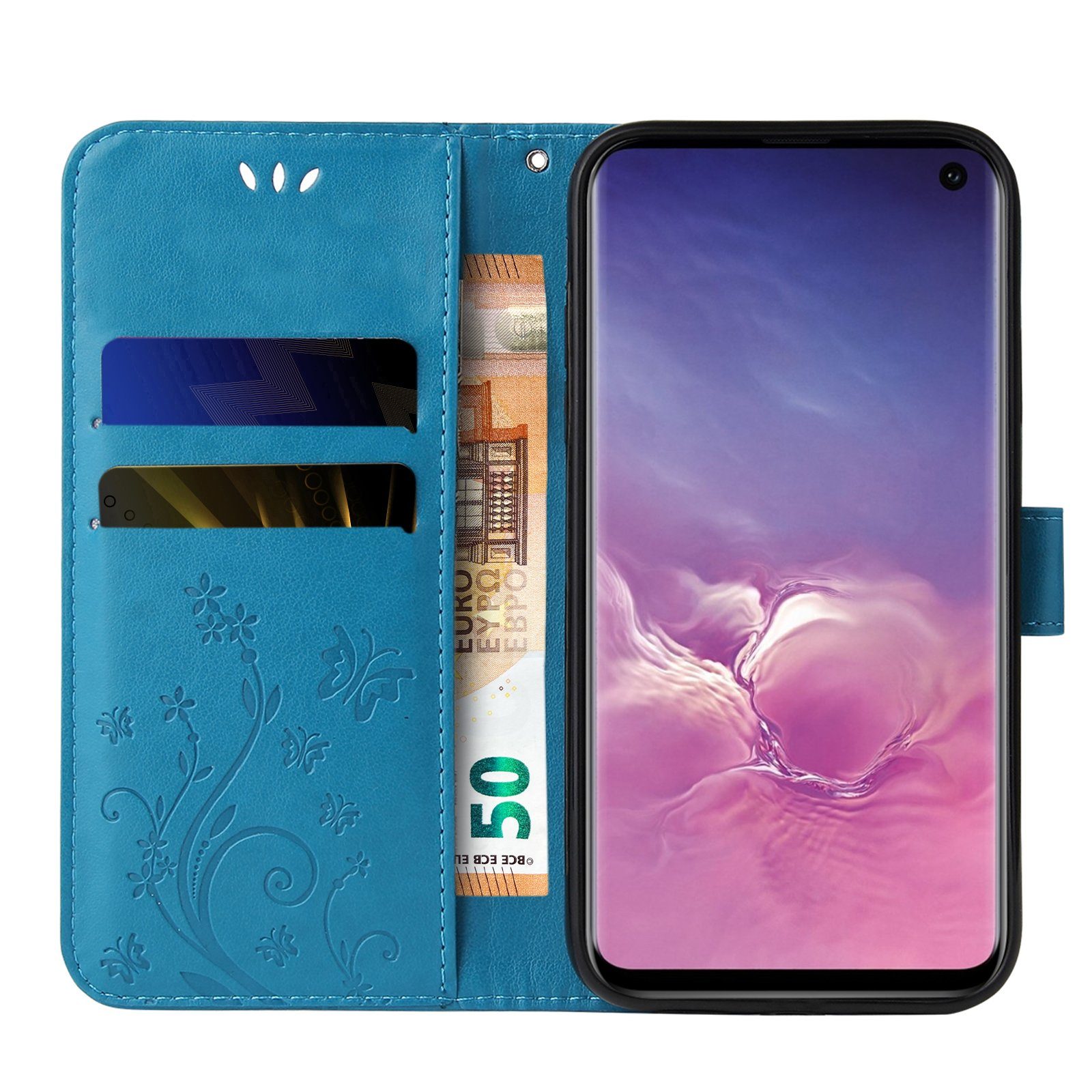 Tec-Expert Handyhülle Cover Tasche Hülle für Samsung Galaxy S10 6,1 Zoll, Klapphülle Case mit Kartenfach Fliphülle aufstellbar, Motiv Blumen