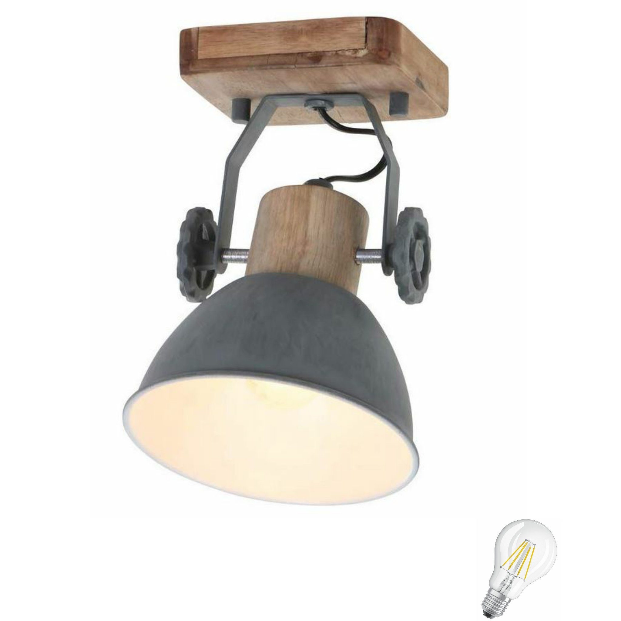 Lampenschirme Gemütliche Metall incl. Hoch Atmosphäre, & Holz LED, Rustikal Warmweiß, Anwendungsbereiche, Deckenlampe 7W Design, Industrie Lichthandel moderne Vintage wechselbar, Schwenkbare Vielfältige Vintage 7968Grau LED Retro Deckenleuchte LED